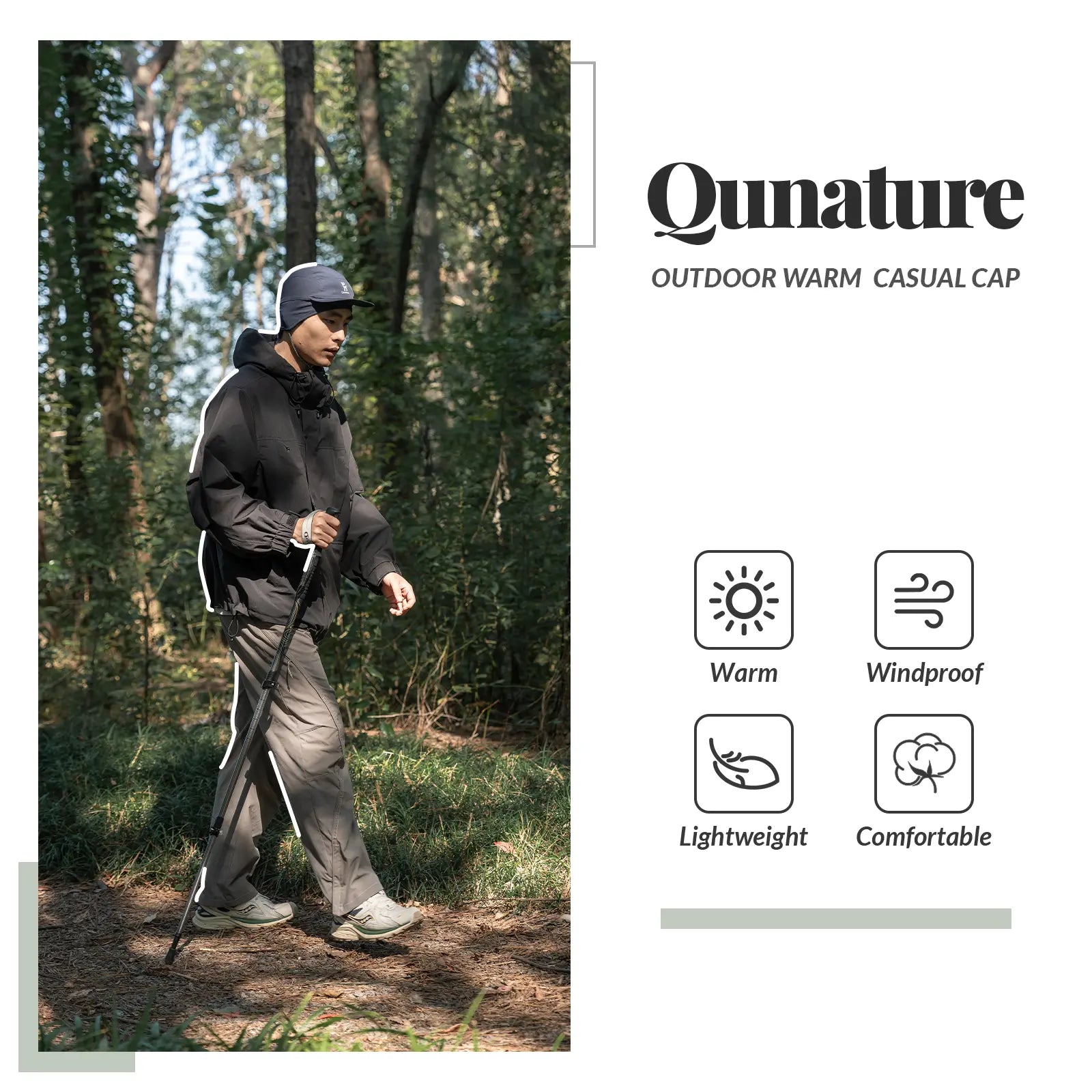 Qunature Global fleece baseball cap with ear flaps, winter warm hat featuring windproof design for running, cycling, and hiking.