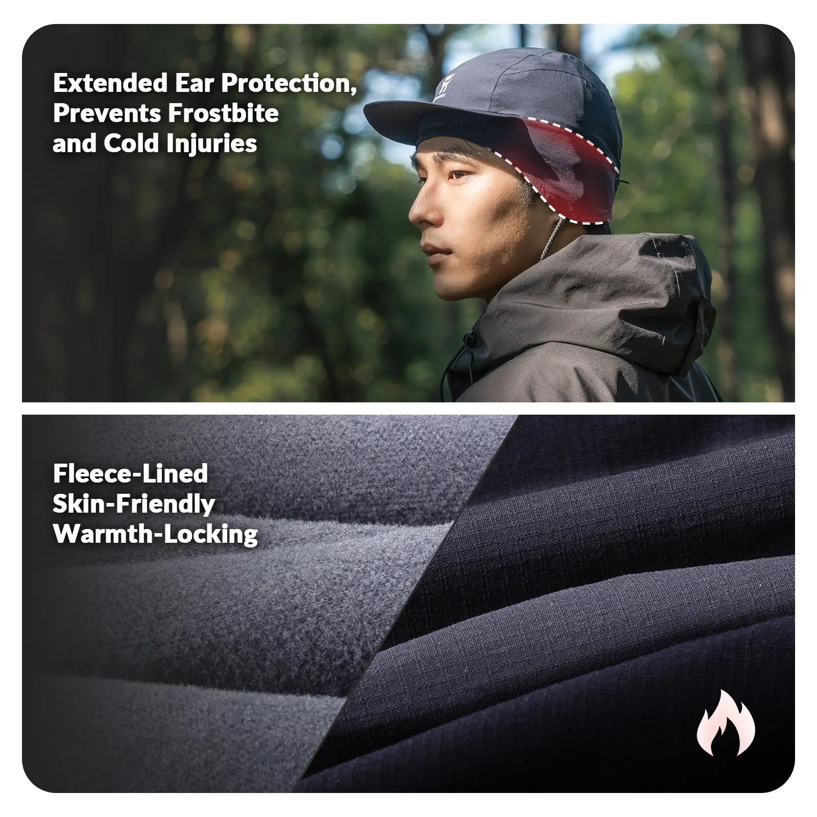 Qunature Global fleece baseball cap with ear flaps, winter warm hat, windproof for running, cycling, and hiking.