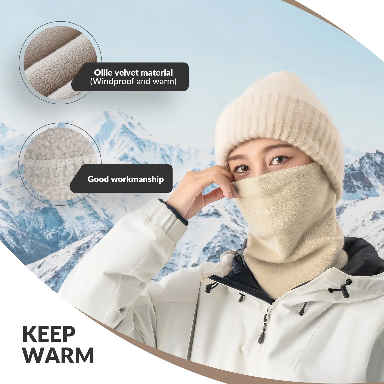 Qunature Global double-sided fleece face and neck warmer head cover providing ultra comfort and warmth in a cozy, integrated design.