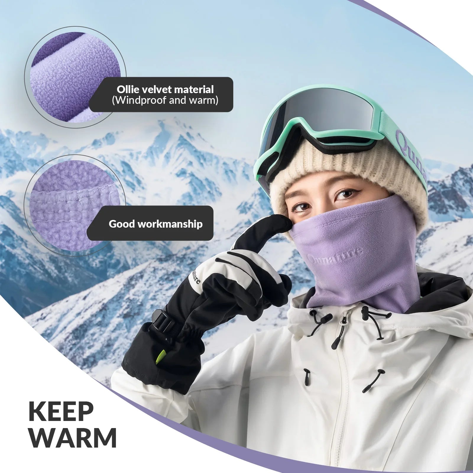 Qunature Global double-sided fleece face and neck warmer head cover, winter accessory for warmth and comfort.