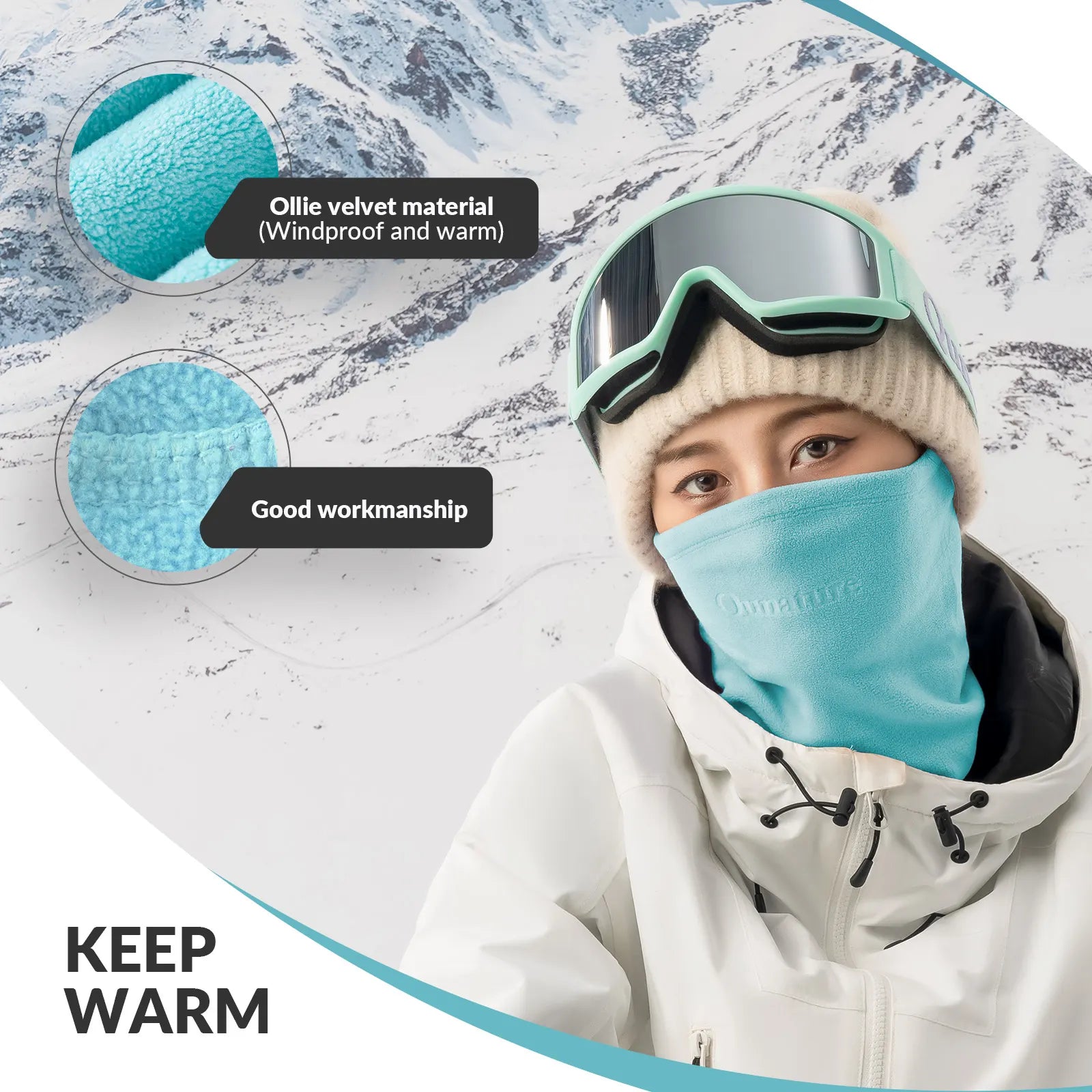 Qunature Global double-sided fleece face and neck warmer head cover, designed for winter comfort and warmth.