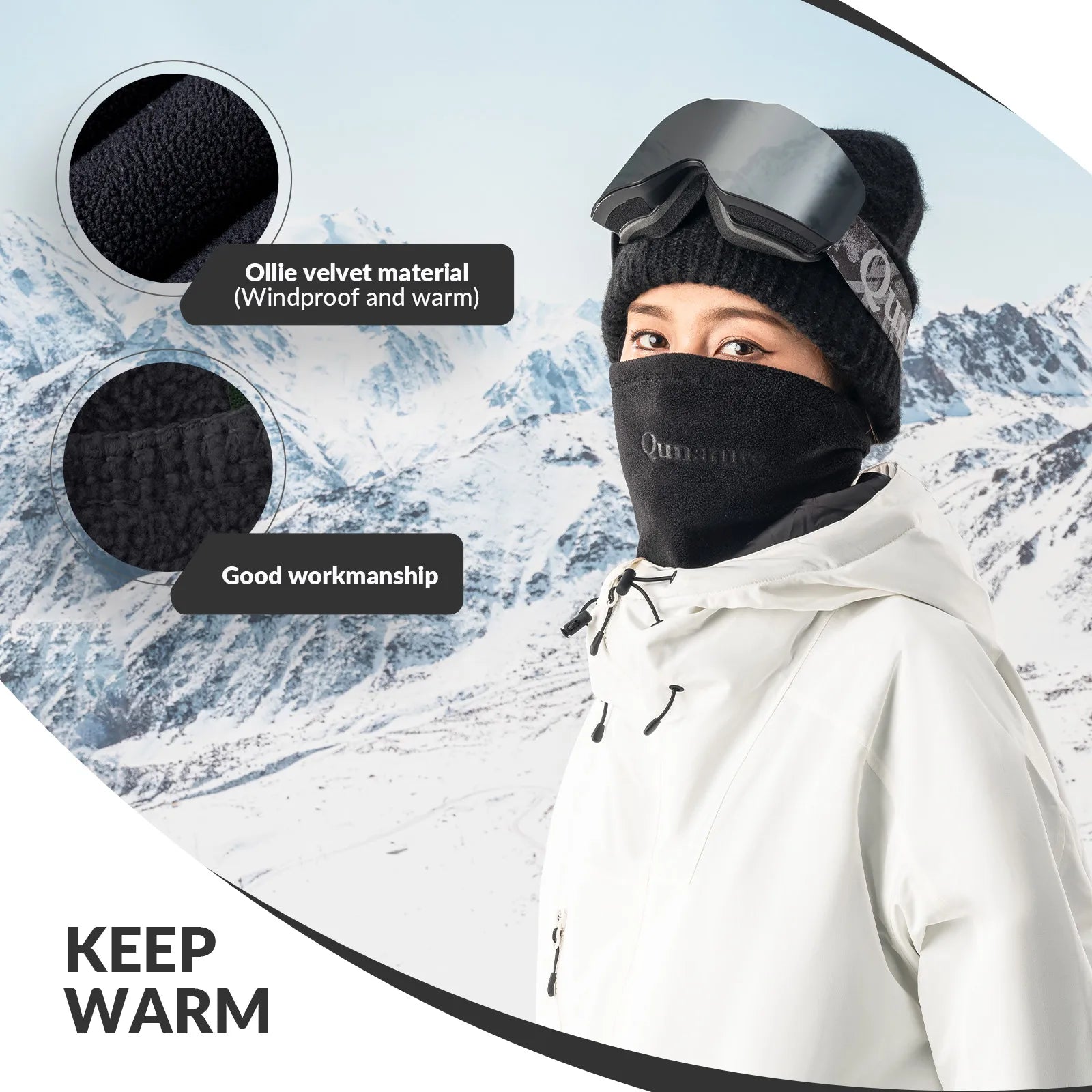 Qunature Global double-sided fleece face and neck warmer head cover for winter, providing comfortable warmth and protection.