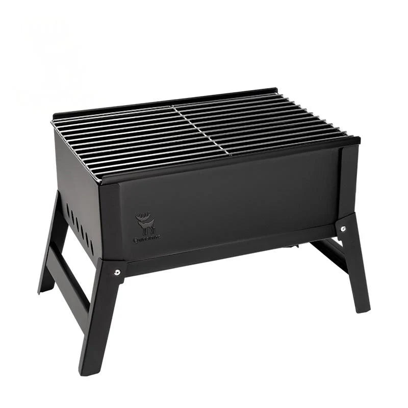 Foldable Qunature Global BBQ grill stove with chrome-plated net and ventilation for outdoor grilling and portable cooking.