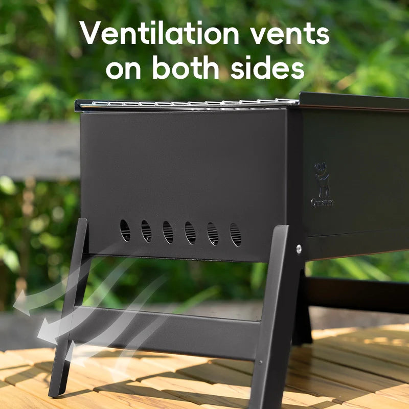 Foldable BBQ grill stove by Qunature Global featuring a durable chrome-plated grilling net and ventilation for outdoor cooking.