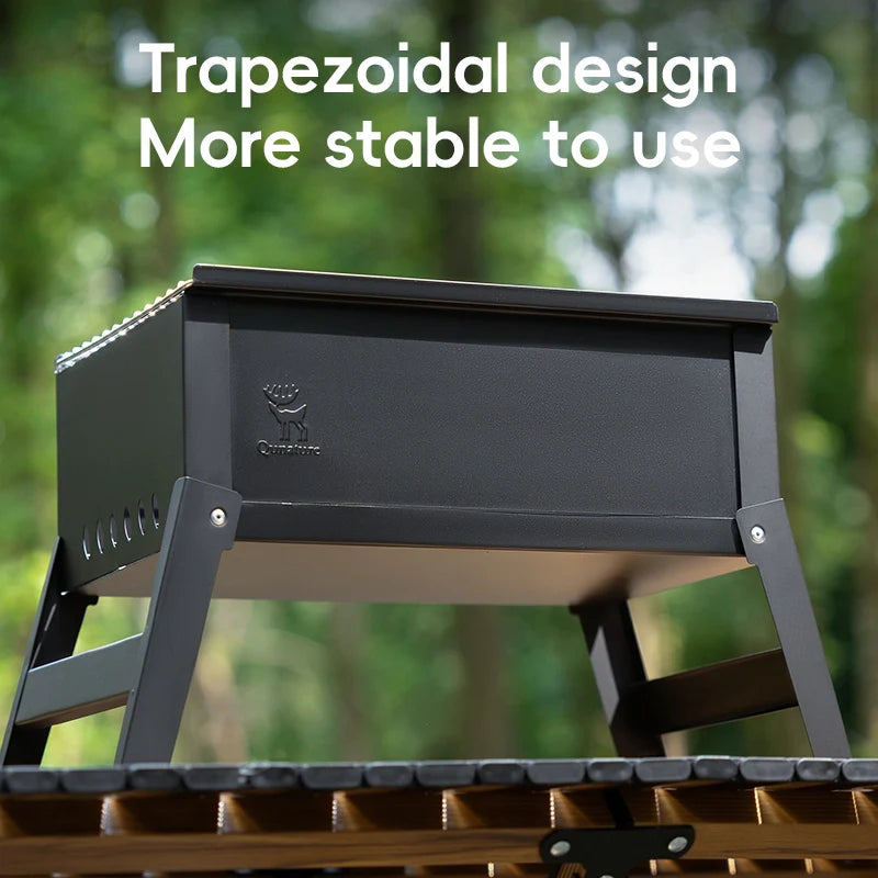 Qunature Global foldable BBQ grill stove with durable chrome-plated net and ventilation for outdoor grilling.