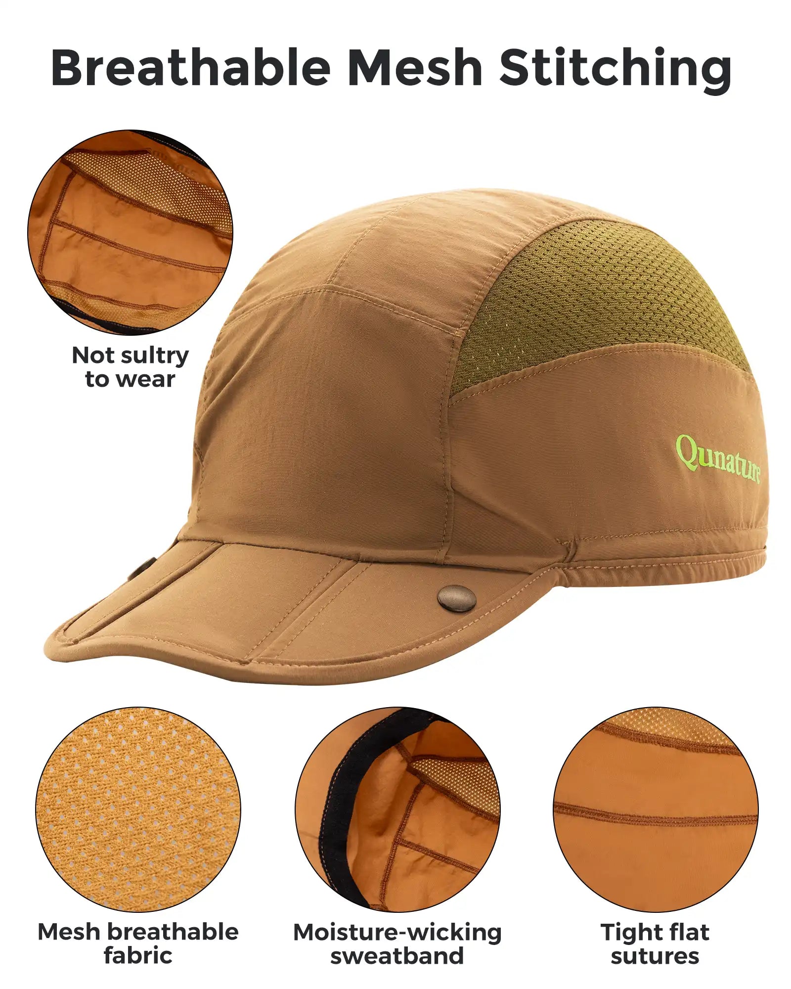 Foldable Qunature Global hiking and cycling hat with breathable material and sun visor for outdoor protection.