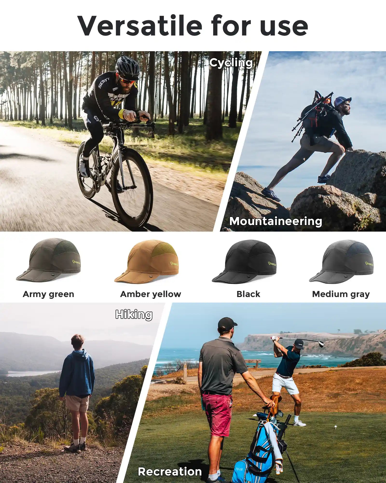 Foldable Qunature Global hiking and cycling hat with breathable design and sun visor, ideal for outdoor activities.