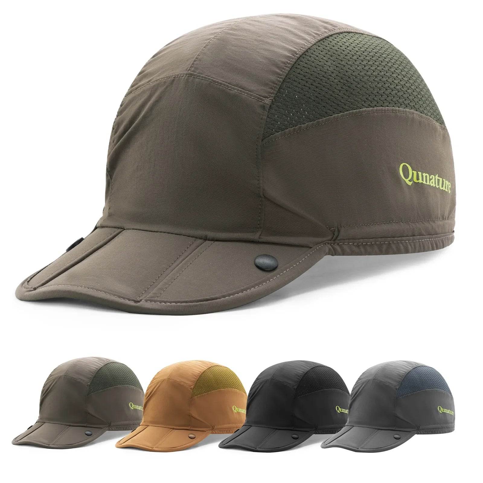 Qunature Global foldable hiking and cycling hat with breathable liner and sun visor, designed for outdoor activities.