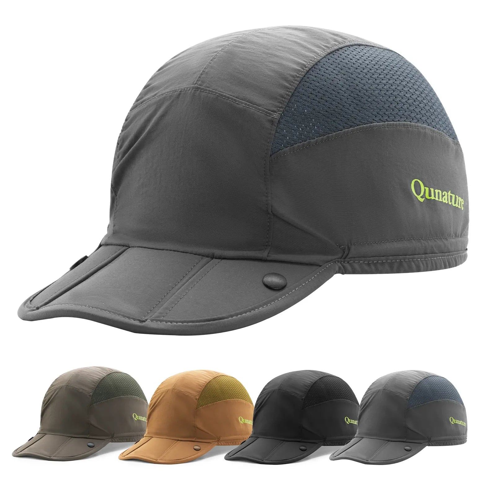 Foldable Qunature Global hiking and cycling hat with breathable fabric and sun visor, ideal for outdoor activities.