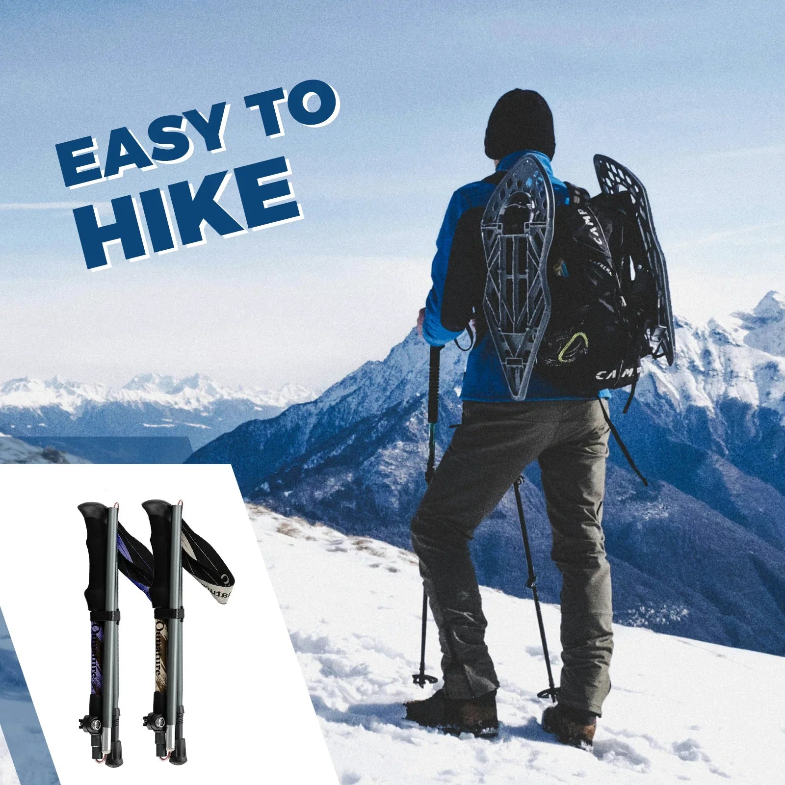 Qunature Global foldable lightweight aluminum trekking pole with adjustable height and ergonomic grip for outdoor hiking.