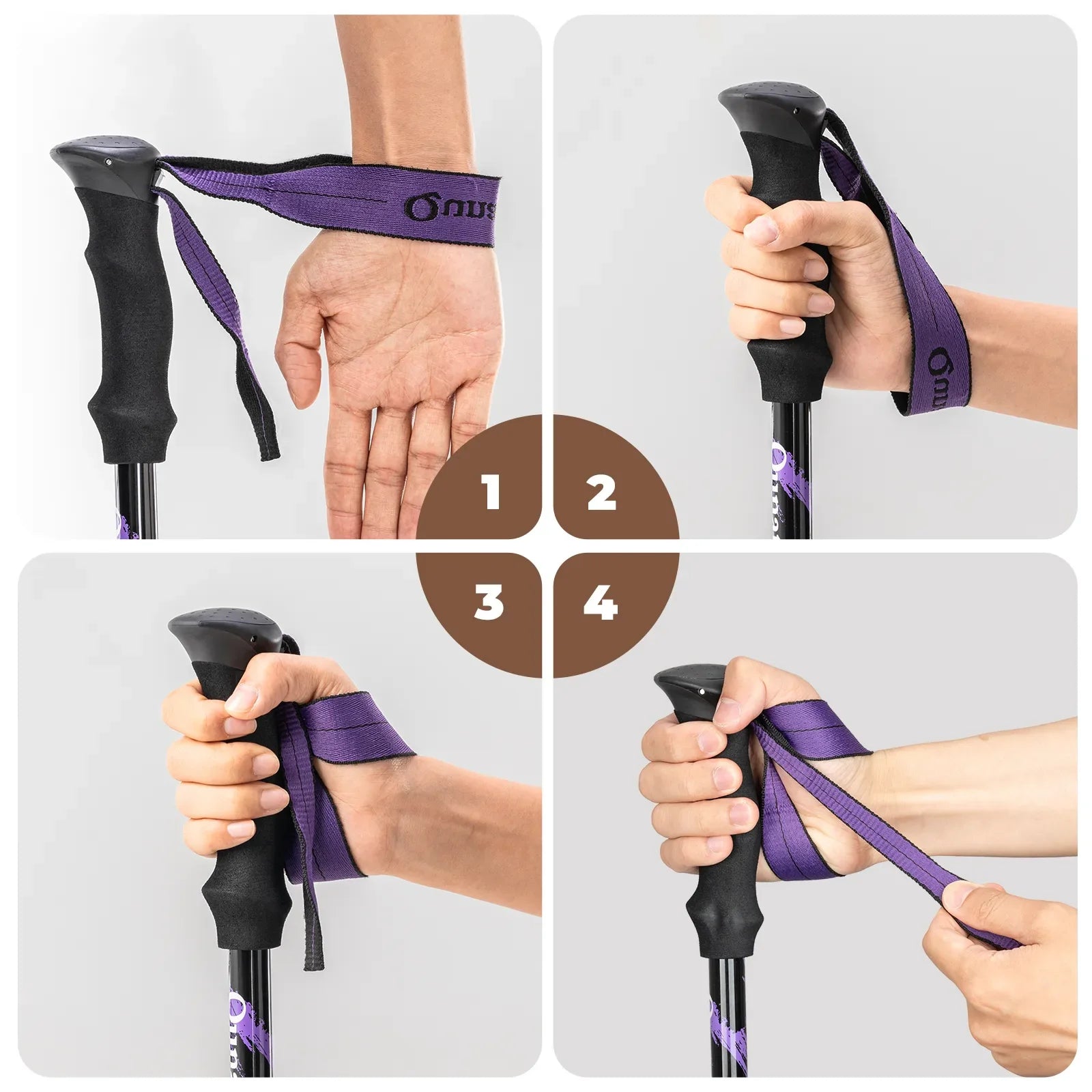 Qunature Global lightweight aluminum trekking pole, foldable and adjustable height with ergonomic grip for hiking.