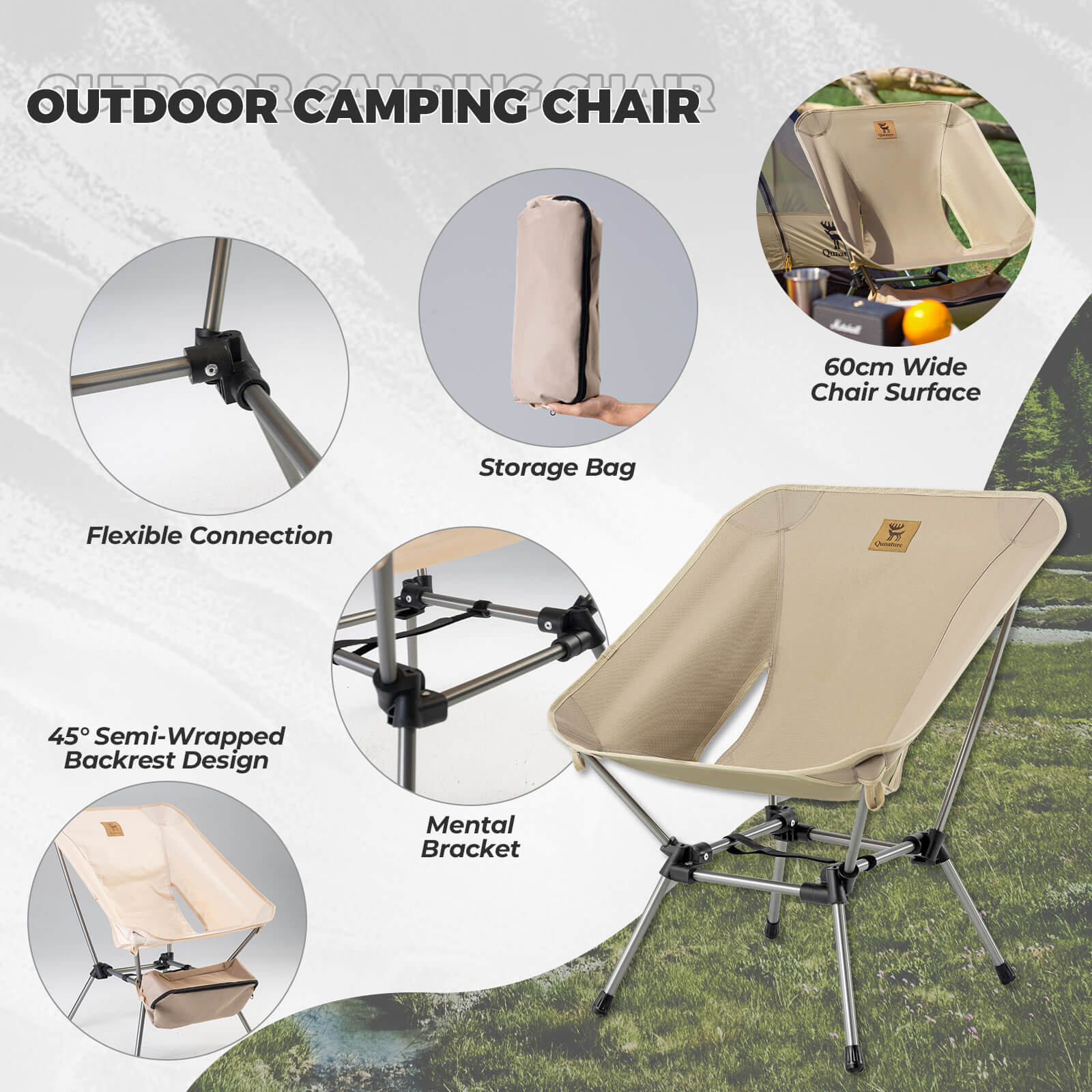 Qunature Lightweight Folding Camp Chair with Storage Bag - OVERLANDERS Outfitter
