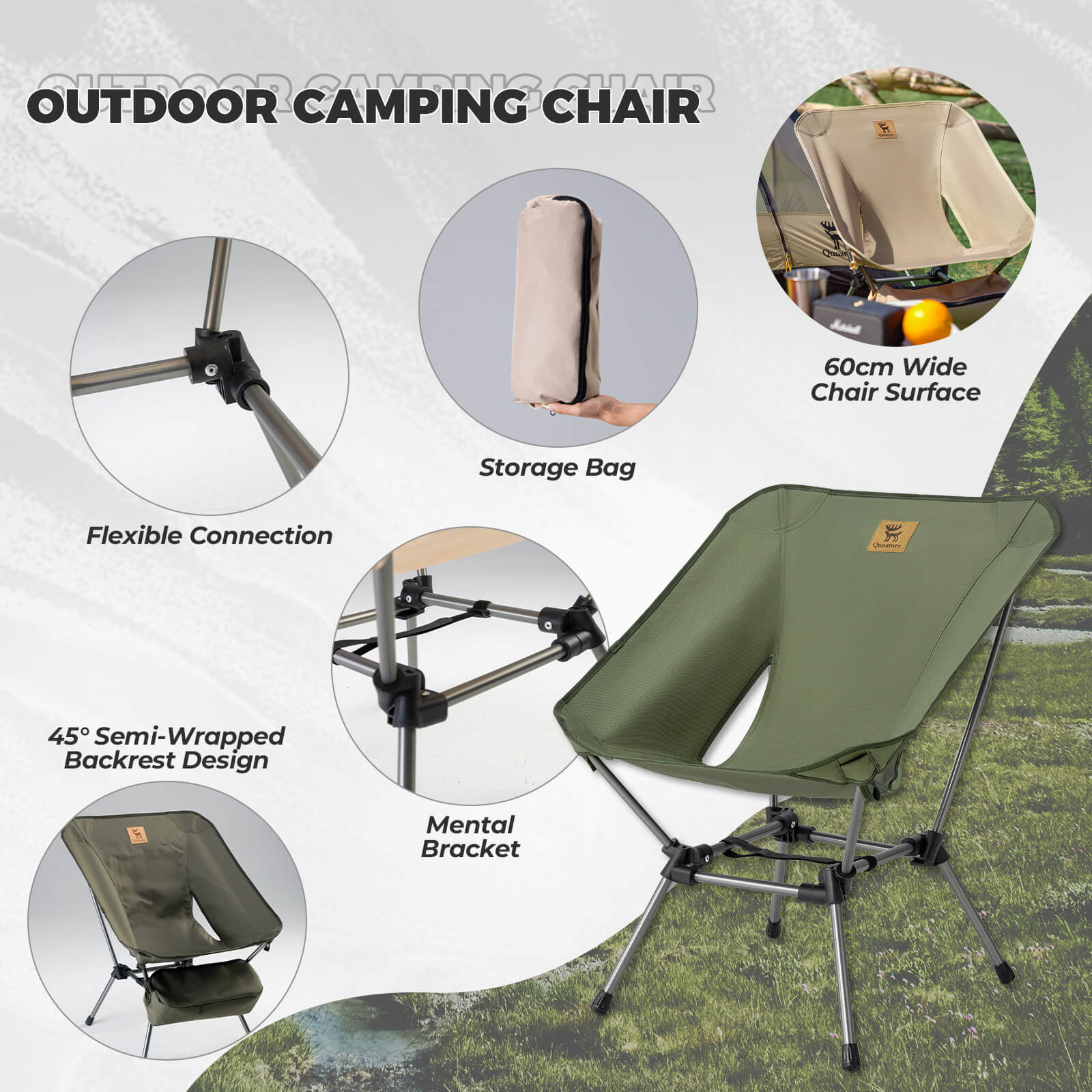 Qunature Lightweight Folding Camp Chair with Storage Bag - OVERLANDERS Outfitter