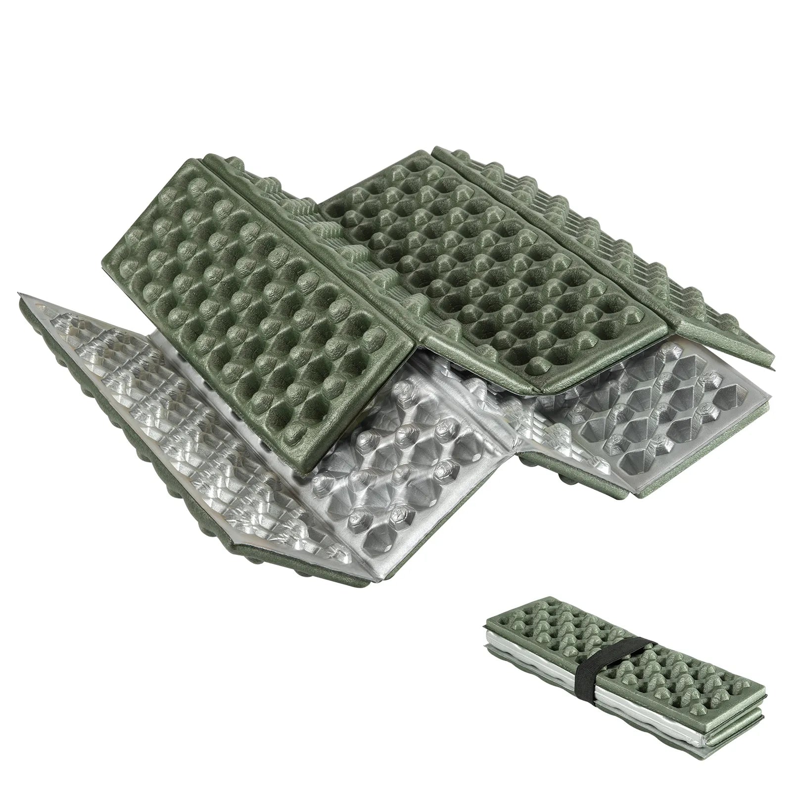 Lightweight Qunature Global folding seat pad mat with foam, ideal for hiking and camping, shown outdoors in a natural setting.