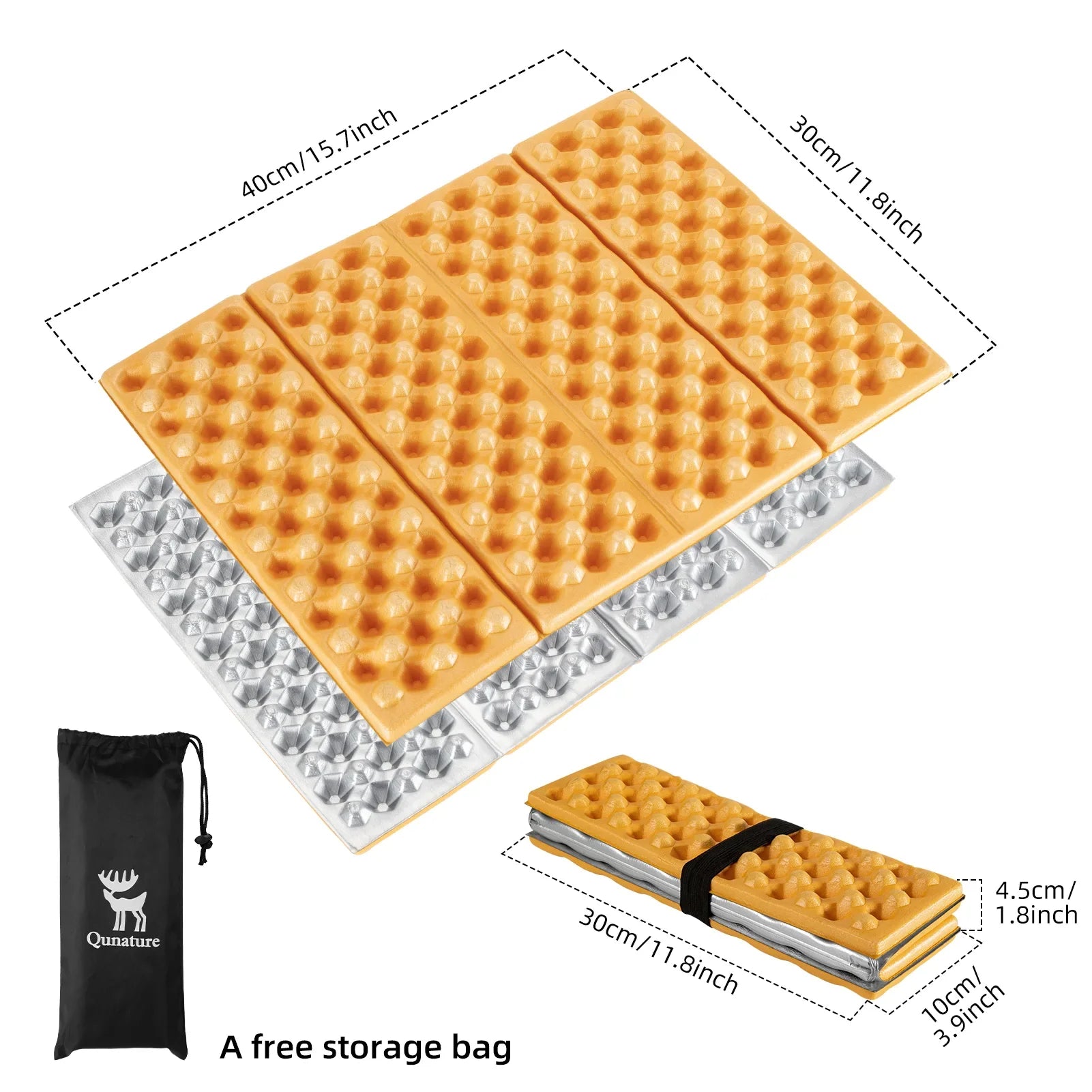 Lightweight Qunature Global folding seat pad mat with foam, ideal for hiking and camping, shown on a grassy surface.