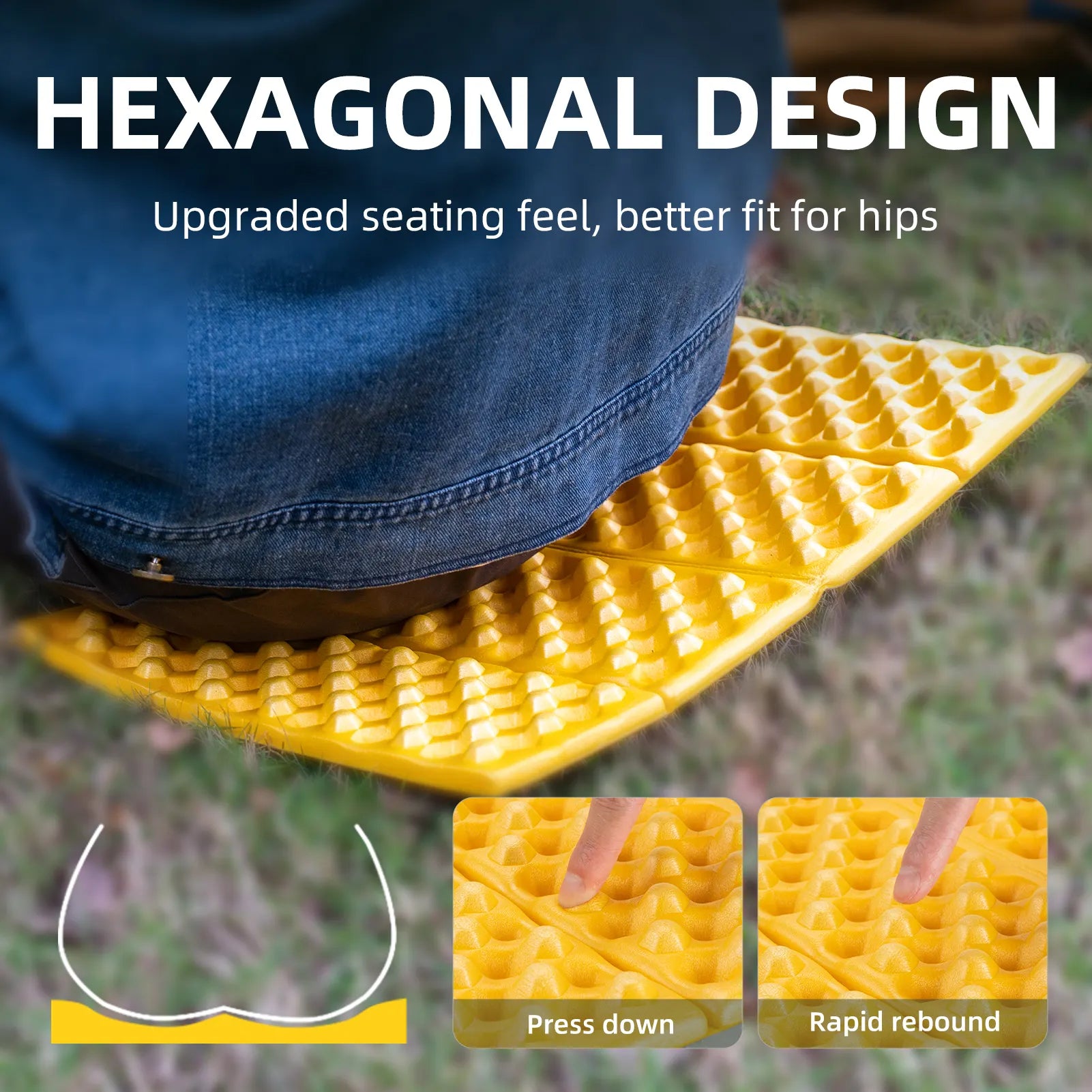 Qunature Global folding seat pad mat with foam, lightweight and portable for hiking and camping on the ground.
