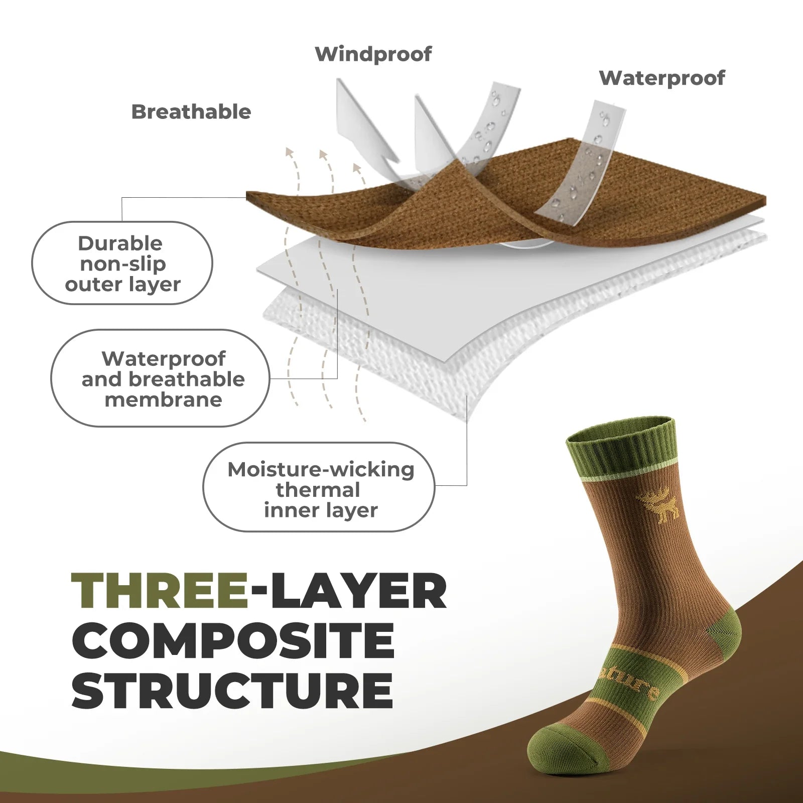 Qunature Global four-season waterproof breathable socks designed for outdoor sports, shown in a close-up image.