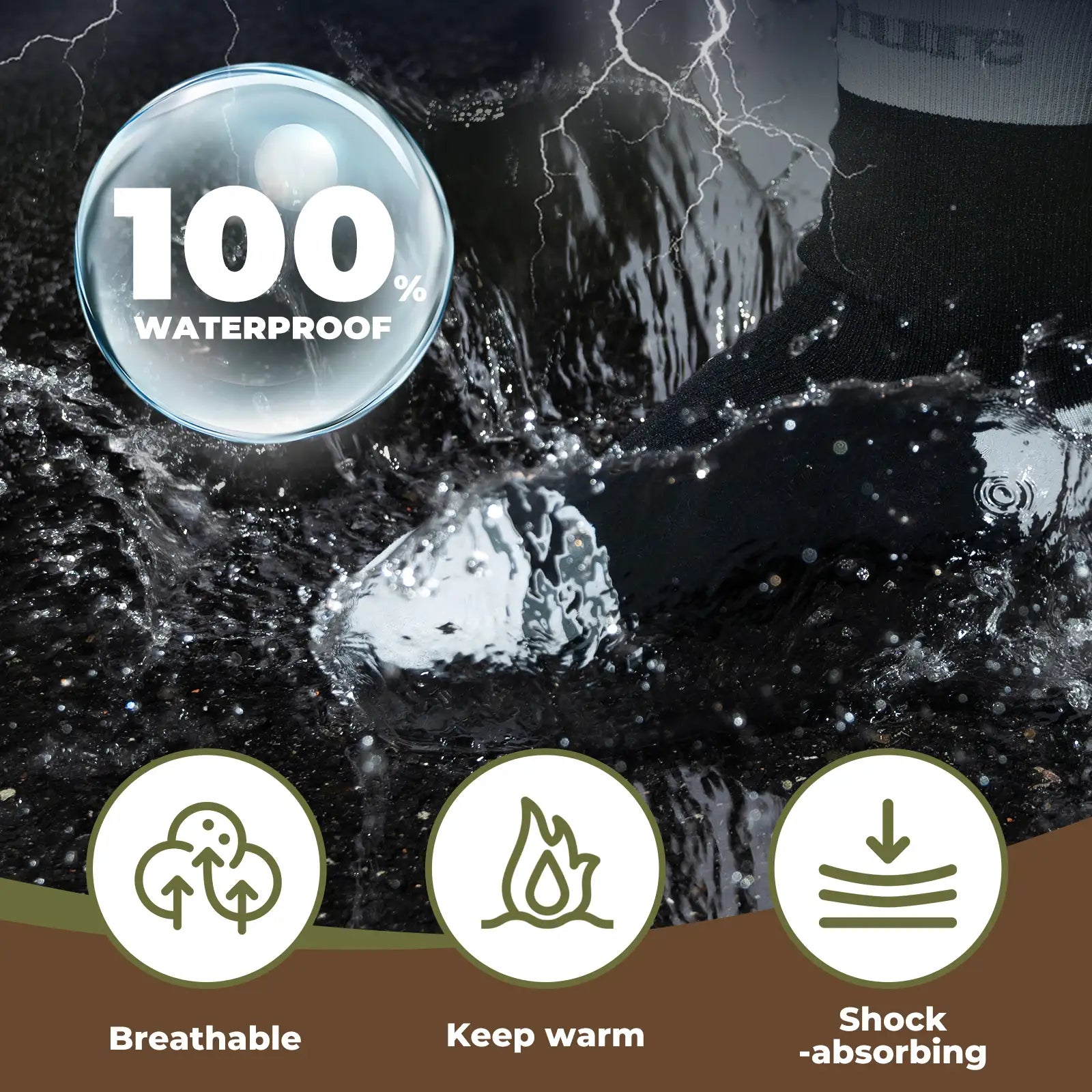 Qunature Global four-season waterproof breathable socks designed for outdoor sports, showing the sock's textured, waterproof material.