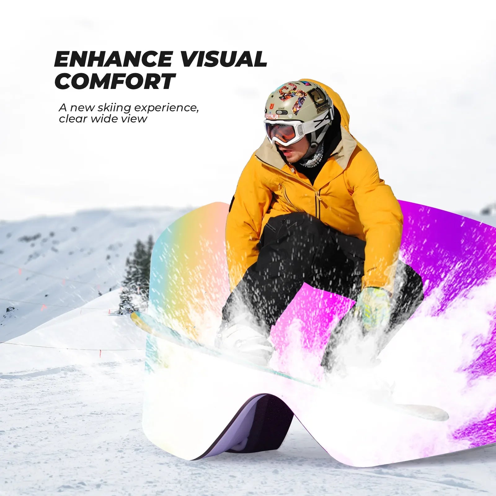 Qunature Global frameless ski goggles with anti-fog lens and UV400 protection for winter sports.