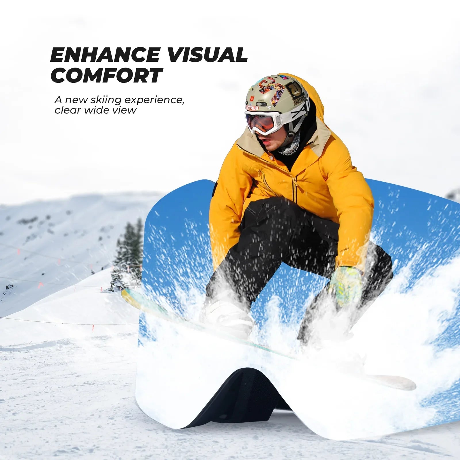 Qunature Global frameless ski goggle with anti-fog lens and UV400 protection, designed for winter sports and clear visibility.