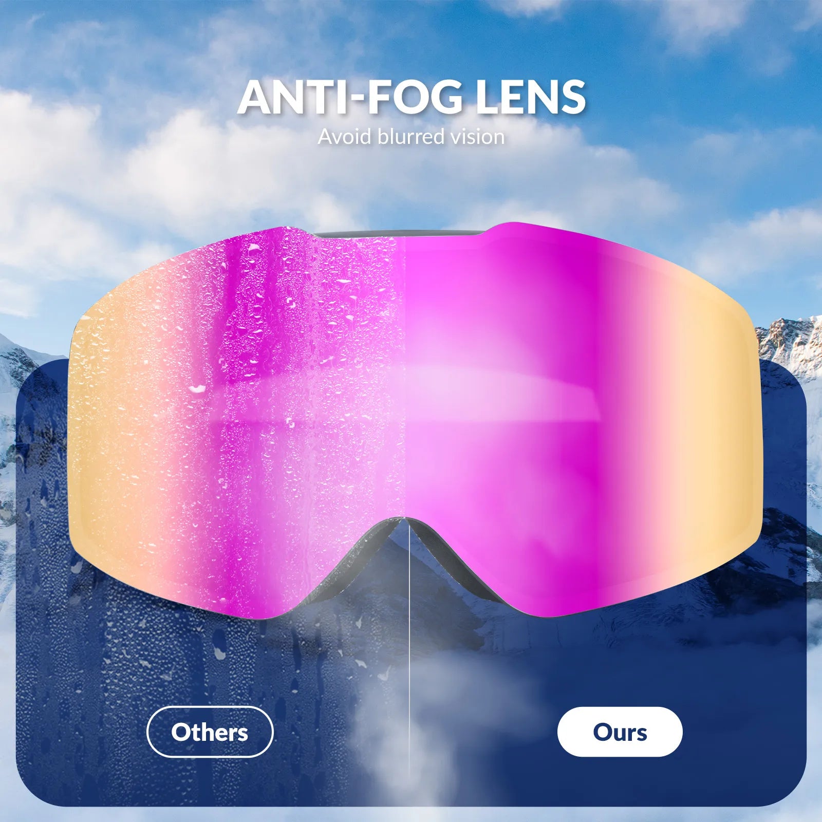 Qunature Global frameless ski goggles with anti-fog lens and UV400 protection for men and women, suitable for winter sports.