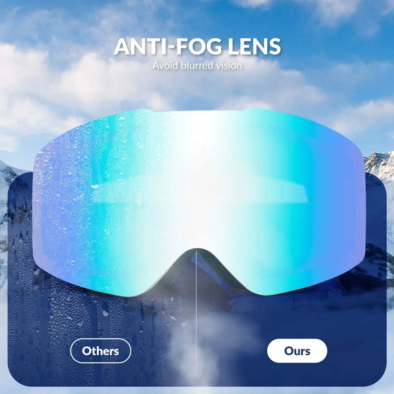 Qunature Global frameless anti-fog ski goggles with UV400 protection, suitable for men and women, ideal for winter sports.