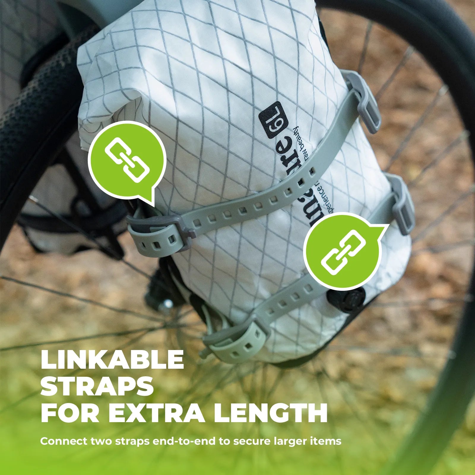 Two heavy-duty gear straps with TPU polyether from Qunature Global for secure bikepacking cargo attachment.