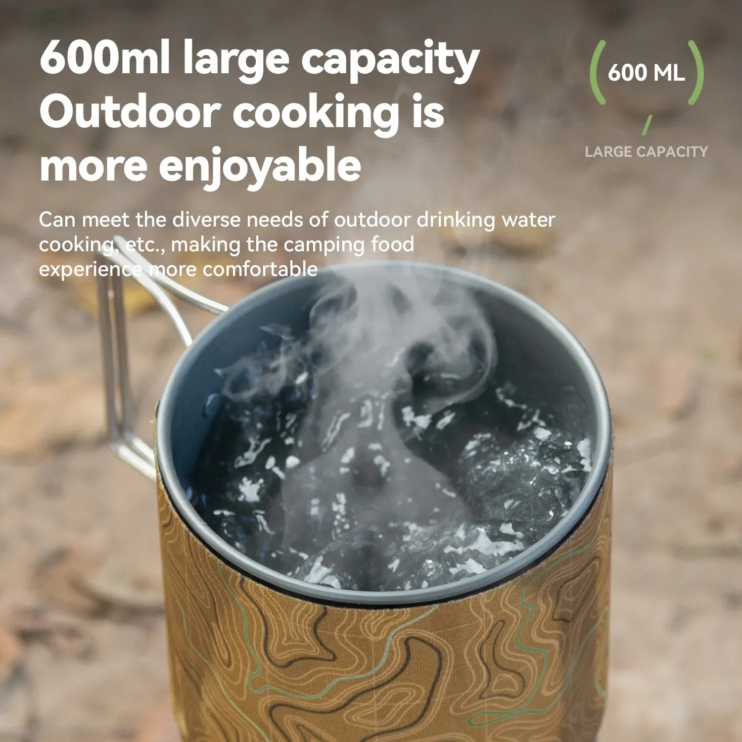 Qunature Global integrated heat collection stove system for camping, hiking, and outdoor adventures in a natural setting.