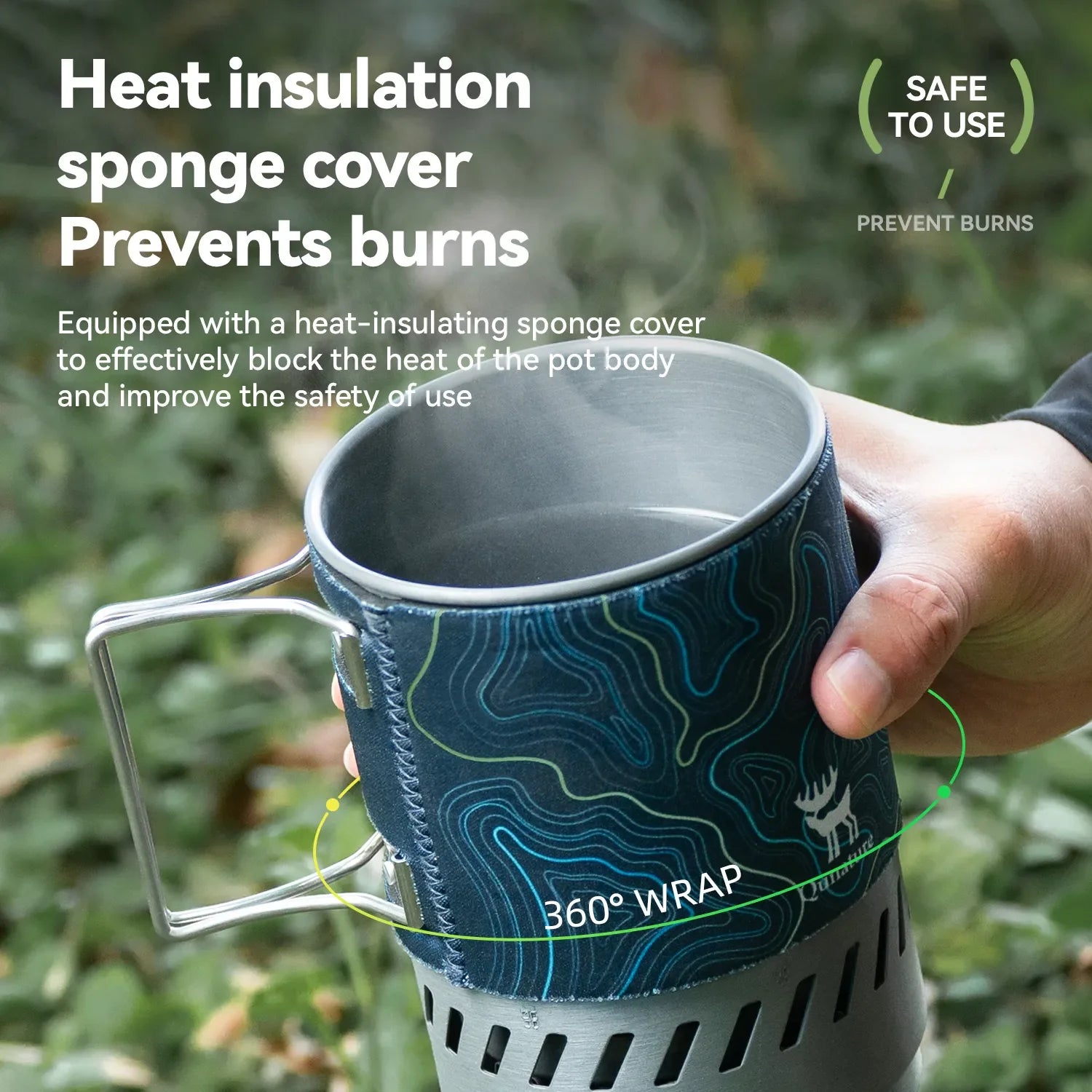 Qunature Global integrated heat collection stove system for camping and hiking, showcasing its compact design and features.