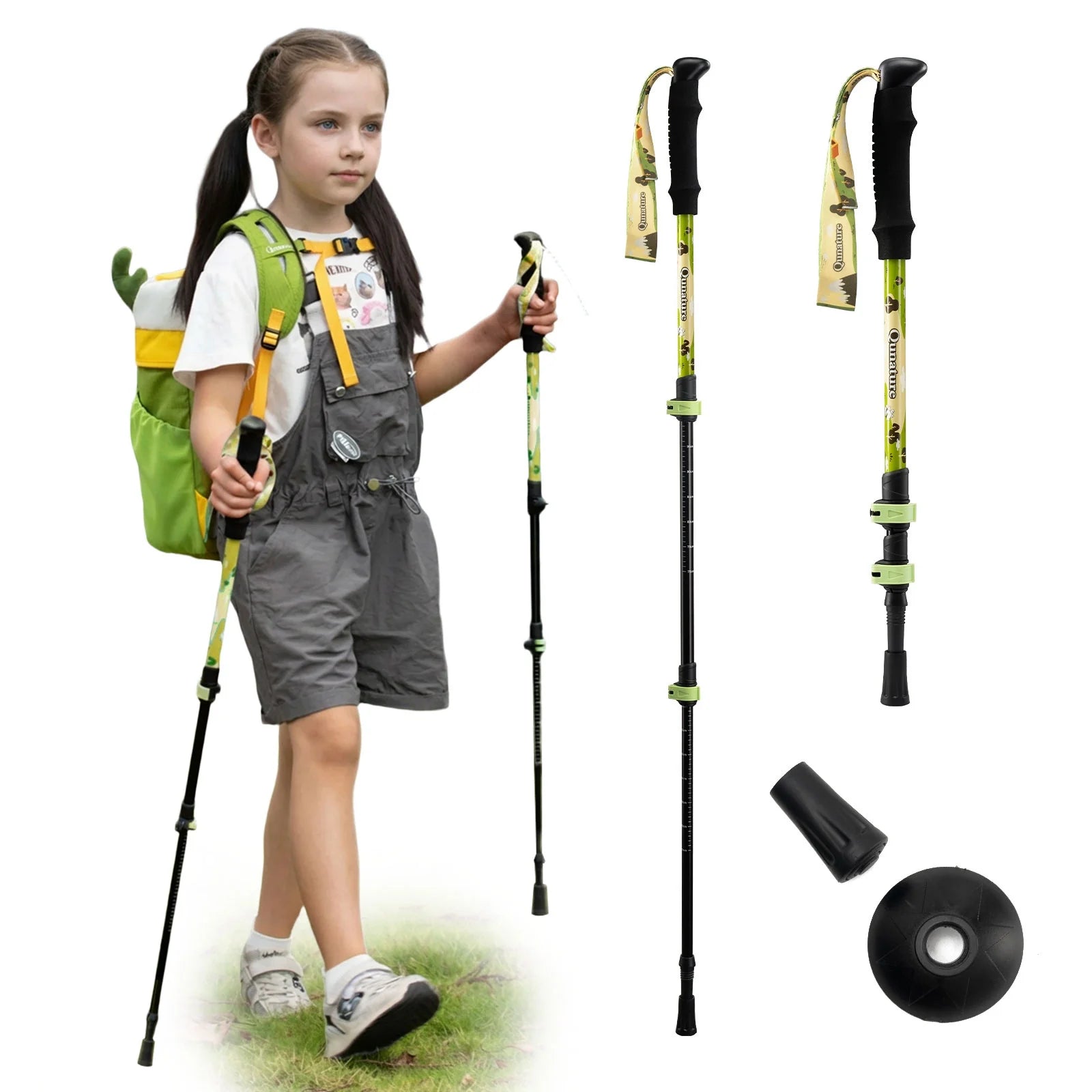 Kids aluminum trekking pole by Qunature Global with adjustable height, featuring lightweight design and ergonomic grip for outdoor trekking.