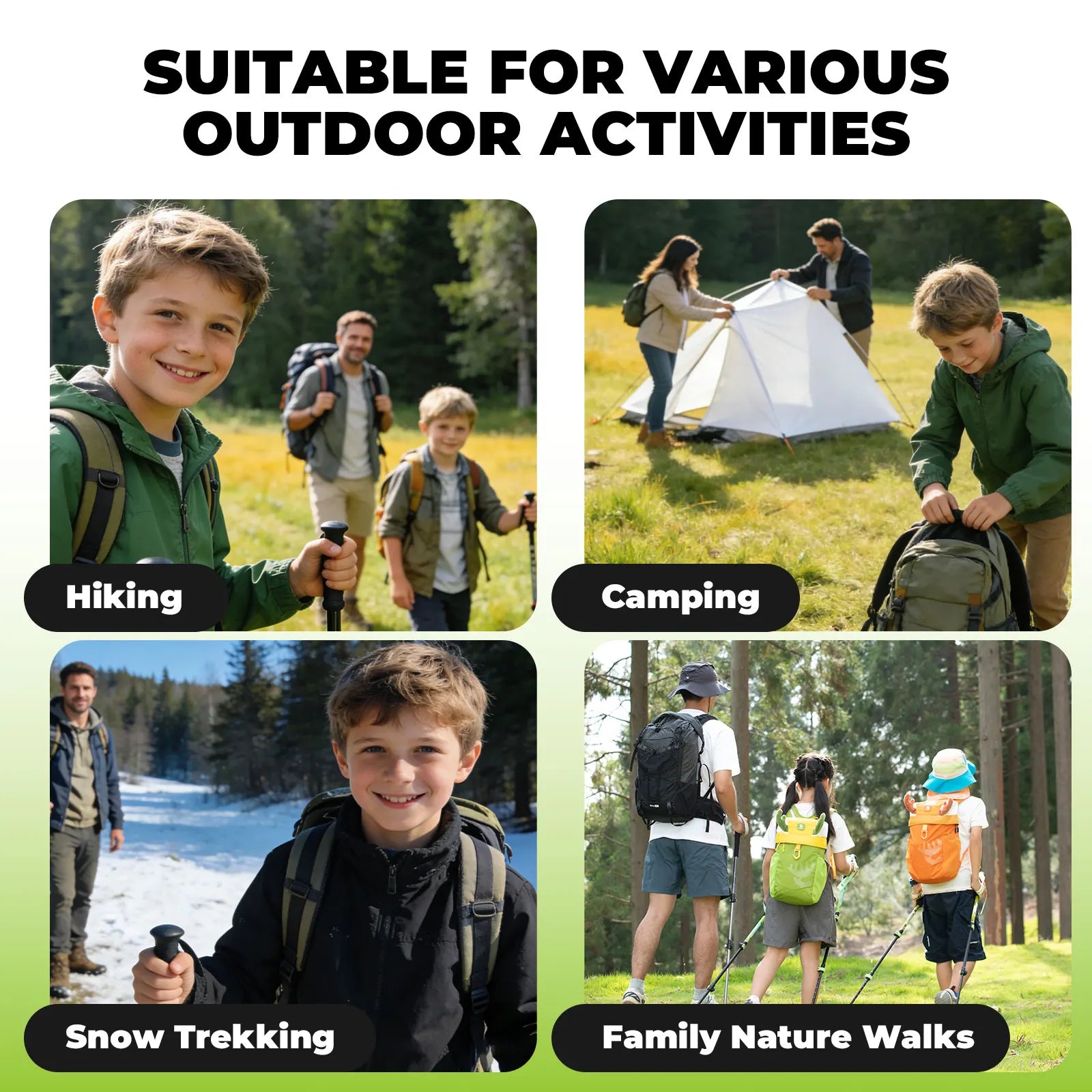 Kids aluminum trekking pole with adjustable height from Qunature Global, featuring a lightweight design and ergonomic grip.