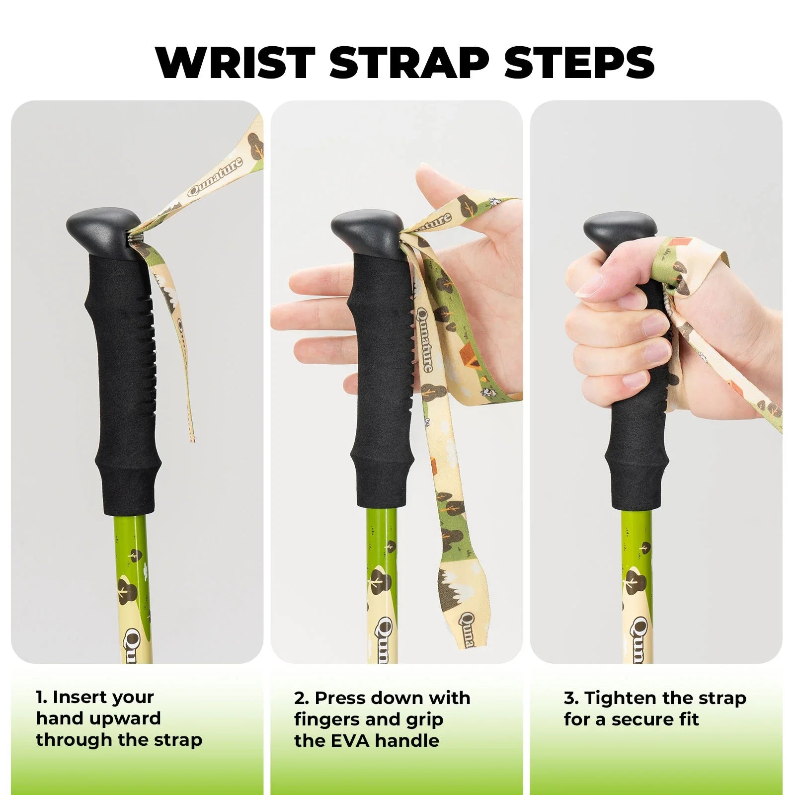 Kids aluminum trekking pole with adjustable height from Qunature Global, featuring a lightweight design and ergonomic grip.