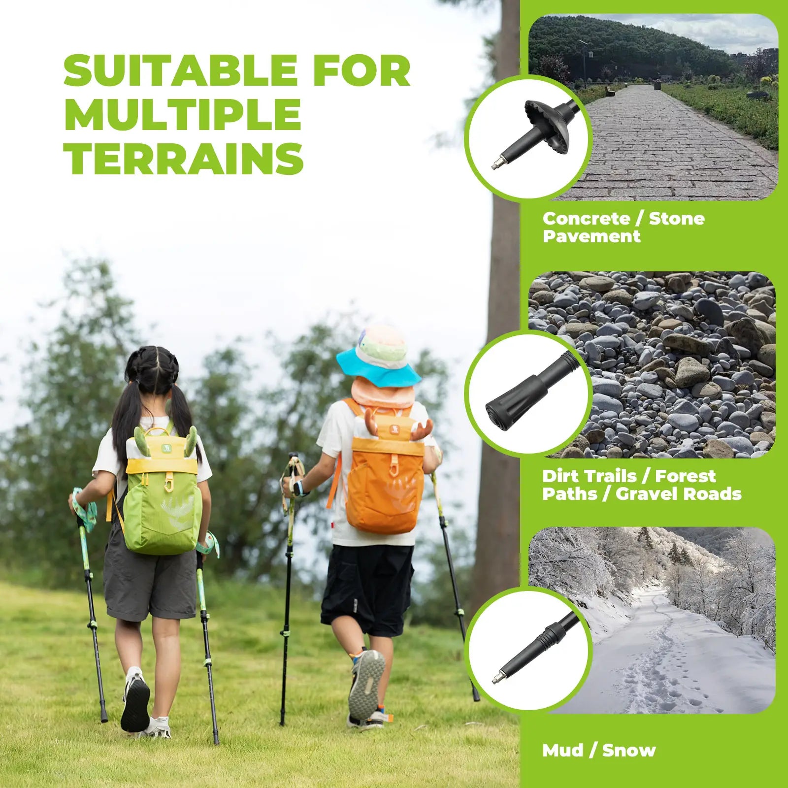 Kids aluminum trekking pole from Qunature Global with adjustable height, suitable for outdoor hiking and trekking.