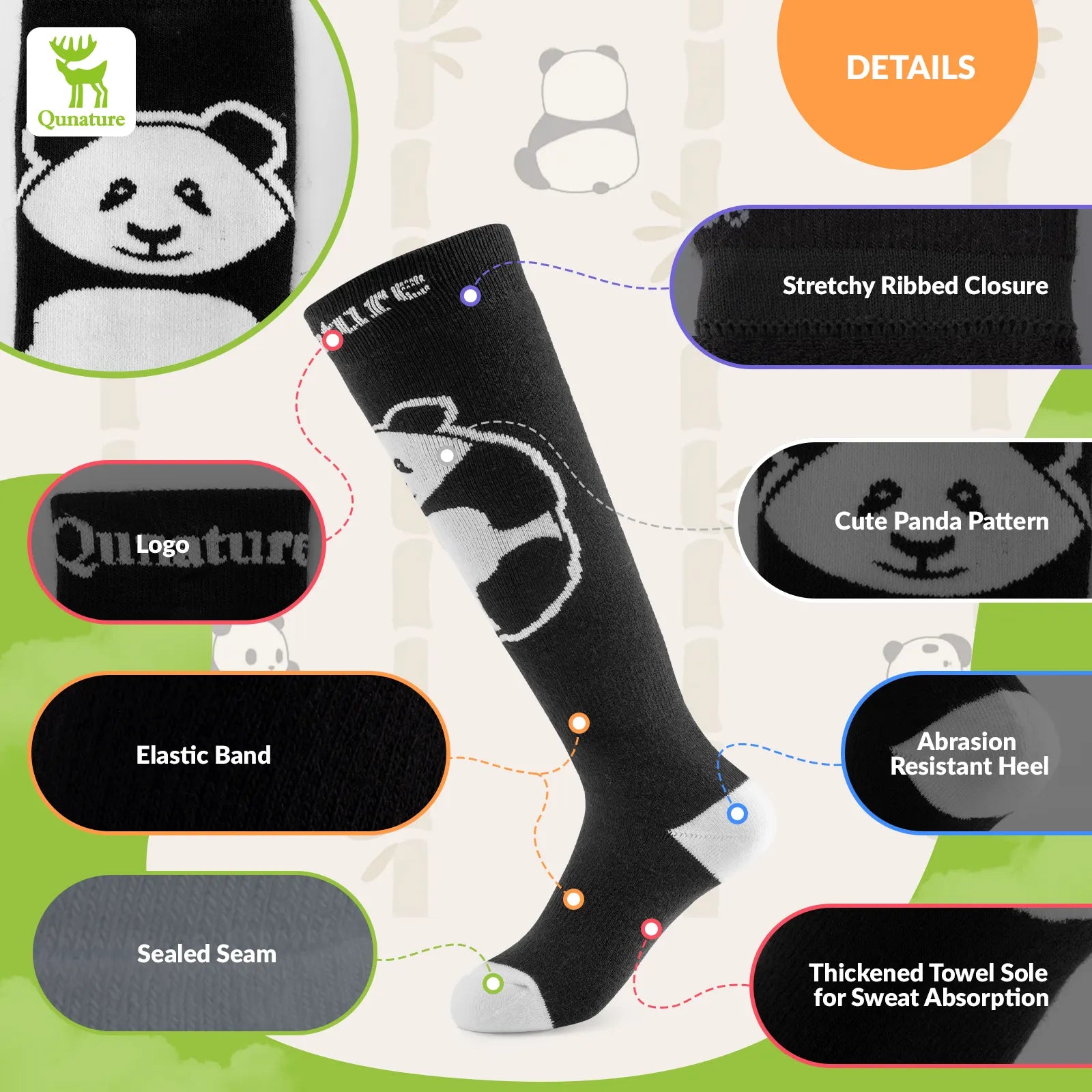 Kids Panda Ski Socks with Heat Retaining for Winter Sports