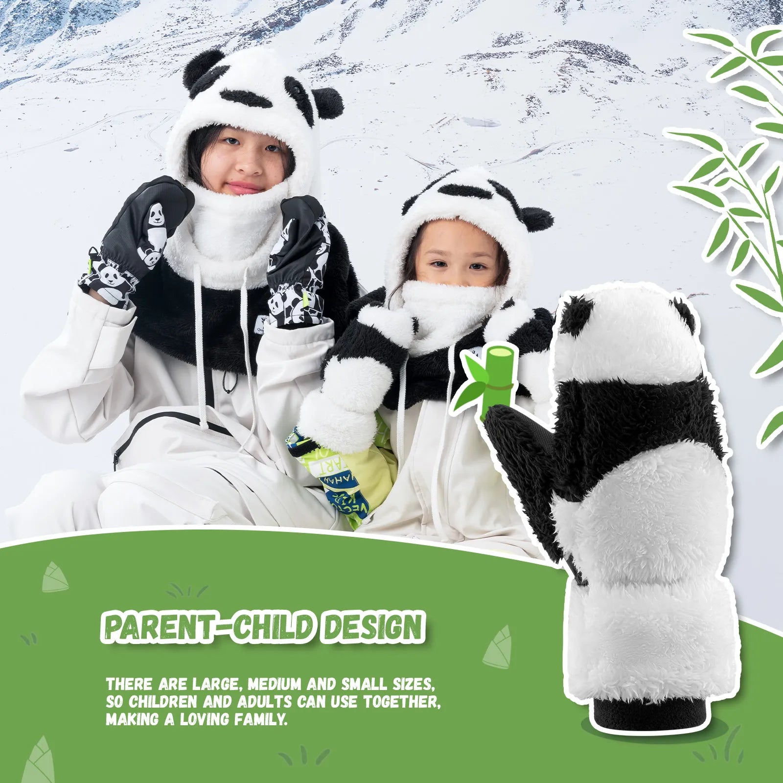 Panda Ski Gloves, Secure Grip & Warmth for Families