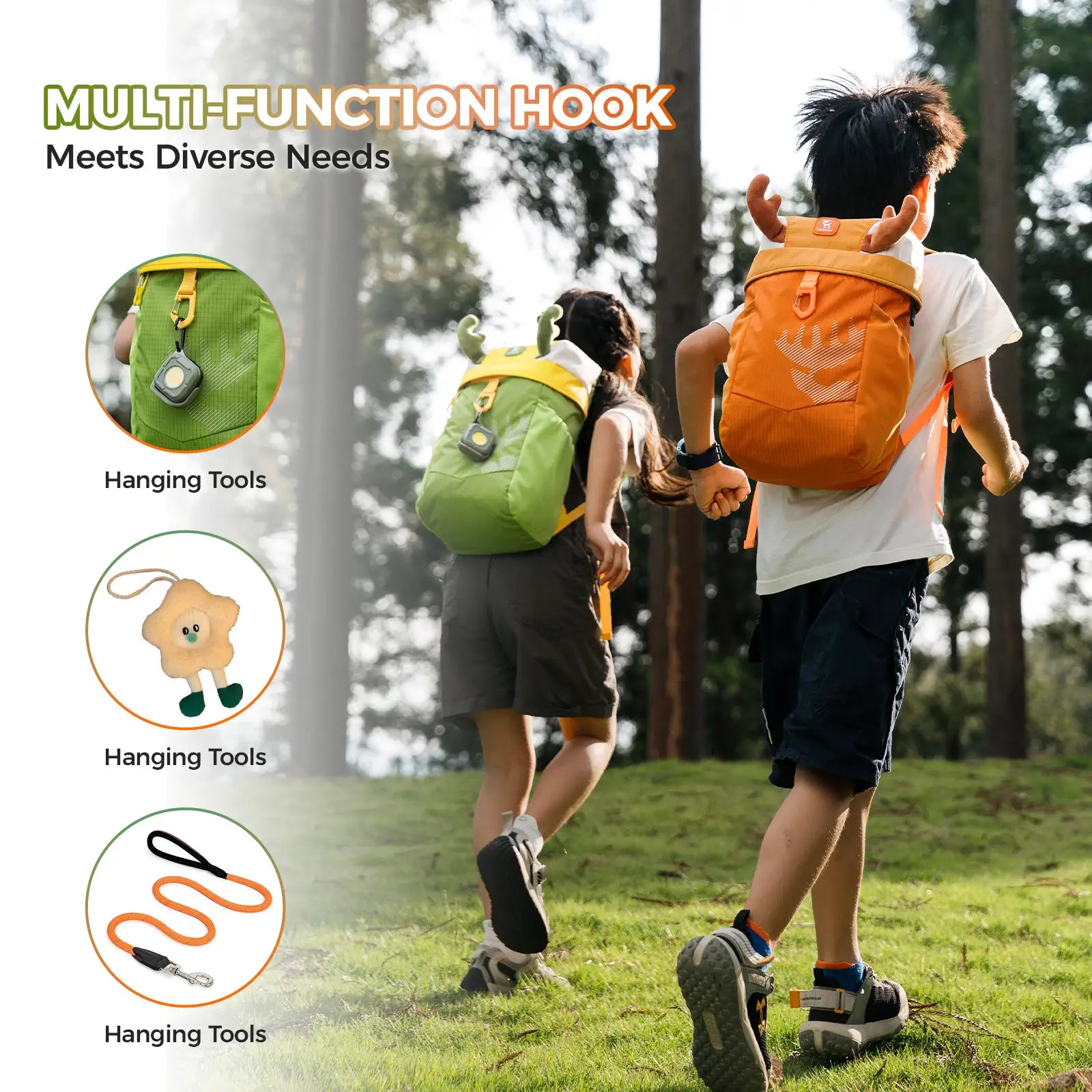 Kids water-repellent hiking backpack 8L by Qunature Global, featuring adjustable straps and a colorful design.