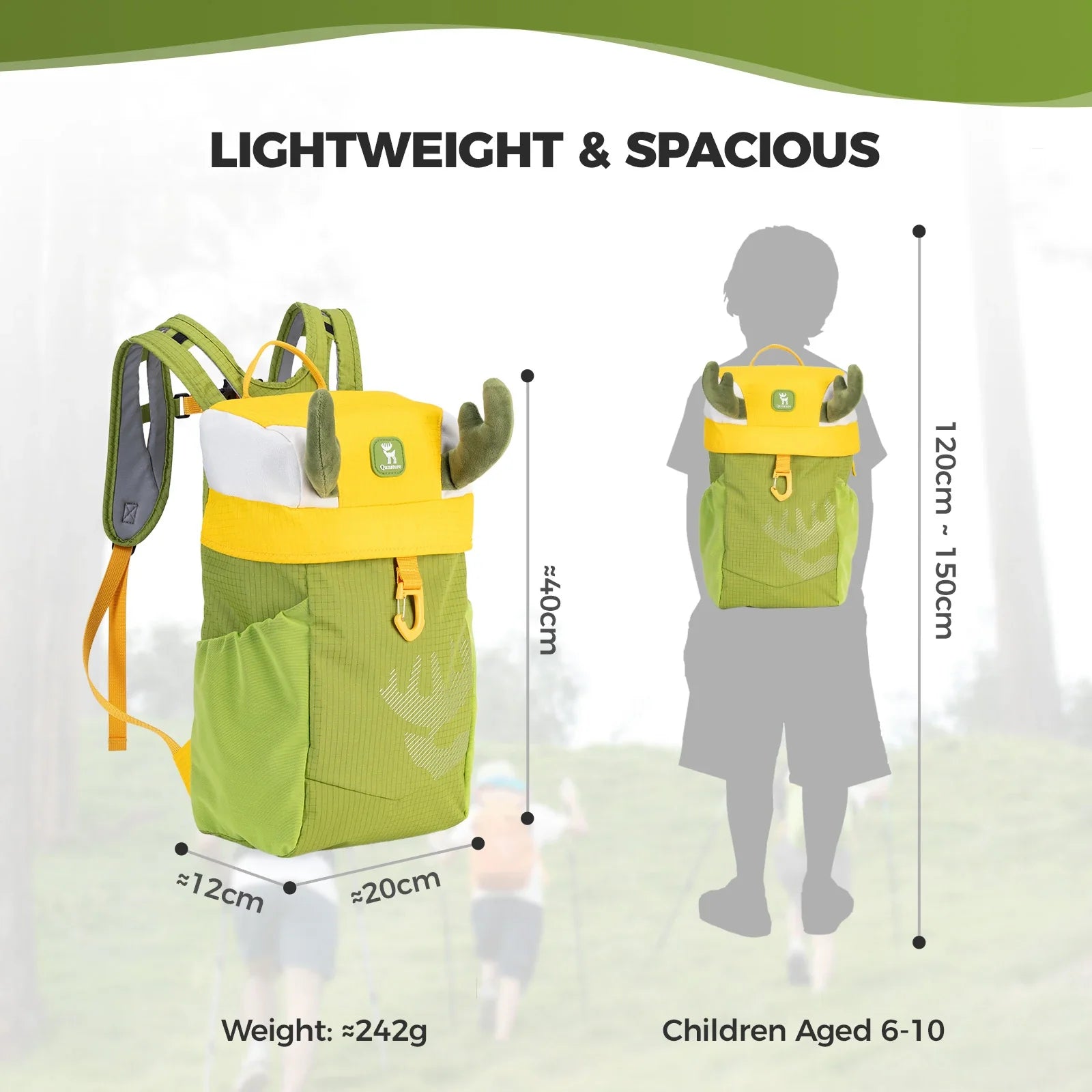 Kids water-repellent hiking backpack in vibrant colors, 8L capacity, by Qunature Global, designed for outdoor adventures.