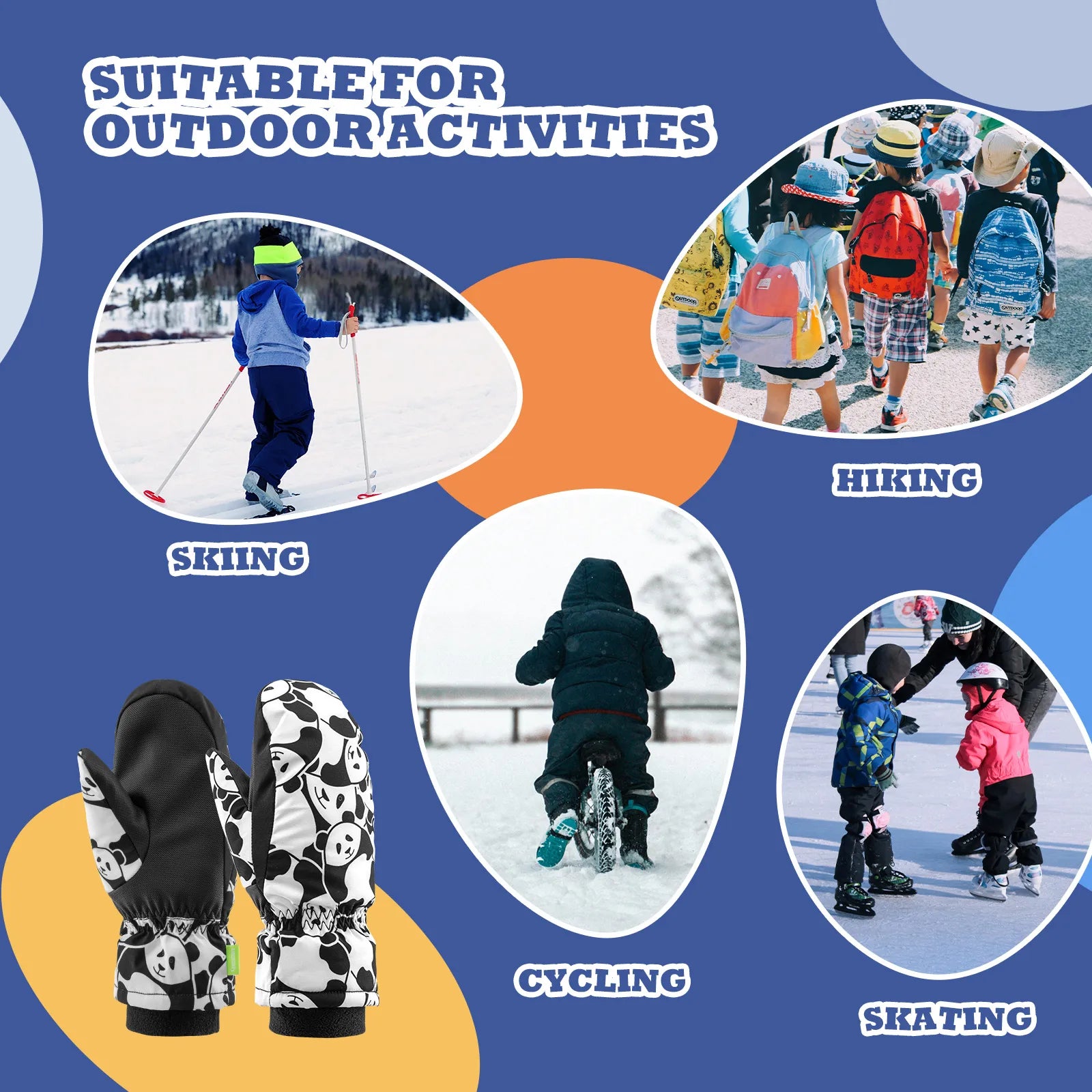 Kids waterproof, windproof insulated ski gloves by Qunature Global, showing warm, durable winter gloves with textured grip.