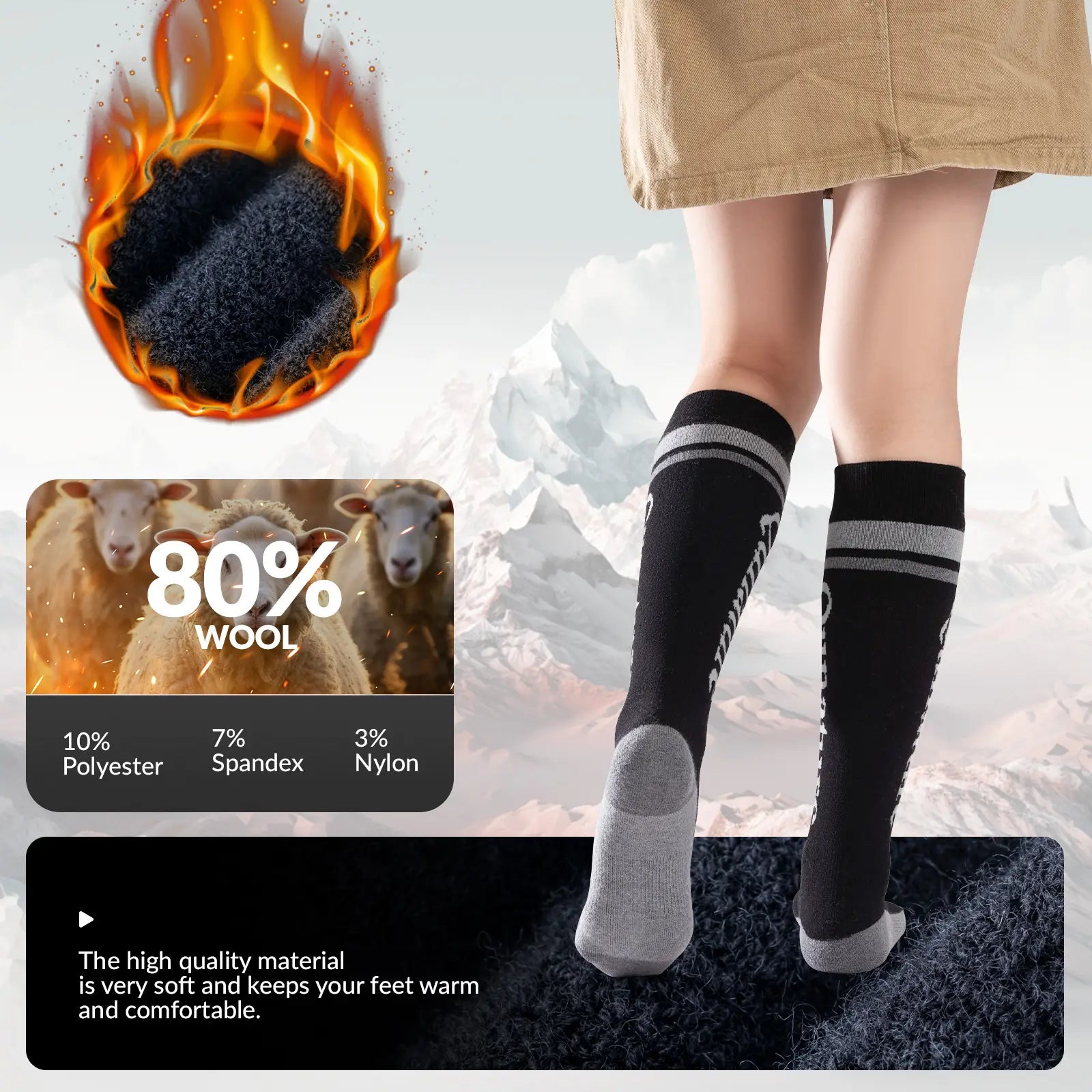 Kids Wool Blend Ski Socks by Qunature Global, knee-high warm winter socks designed for cold weather and outdoor winter activities.