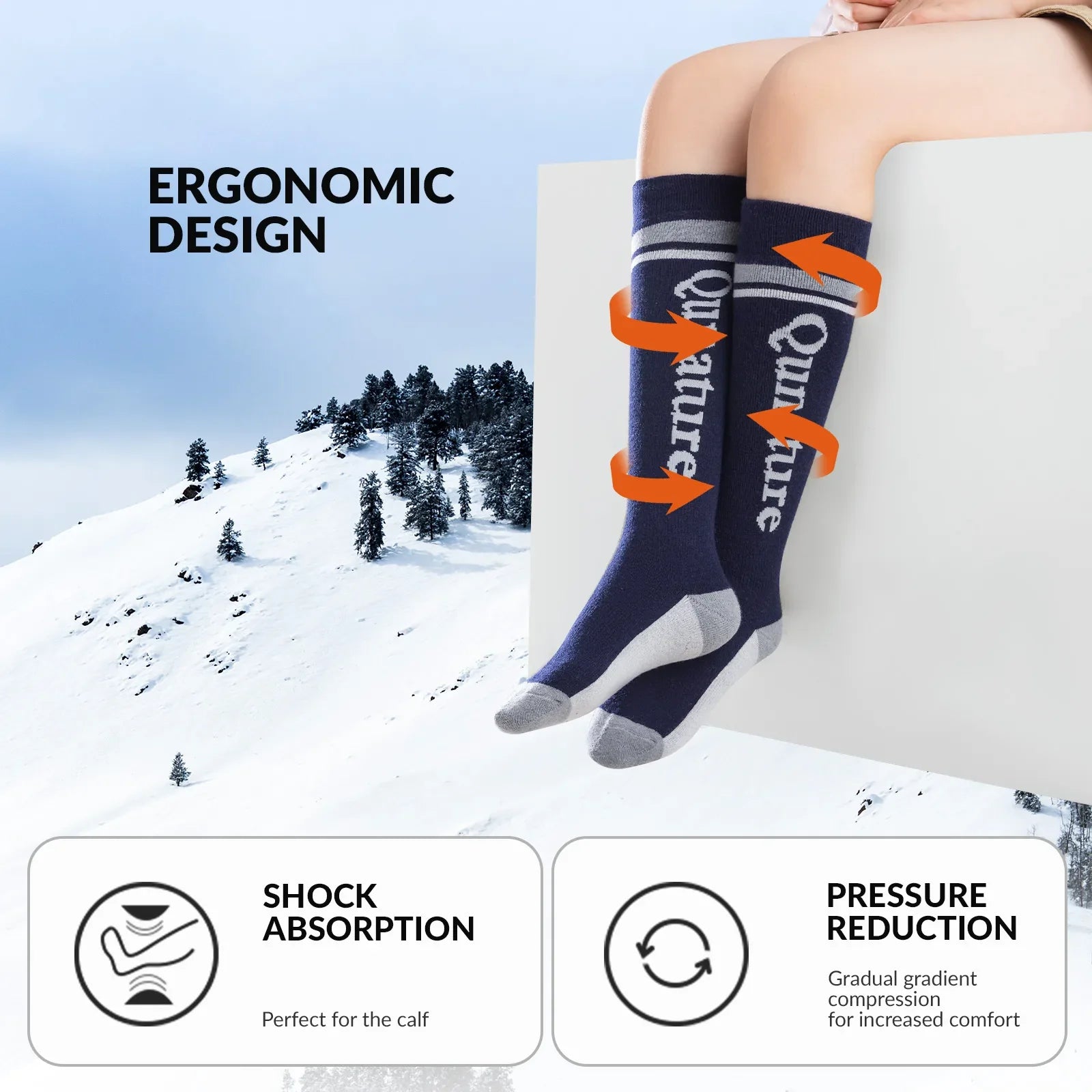 Kids wool blend ski socks by Qunature Global, warm knee-high winter socks designed for cold weather and skiing activities.
