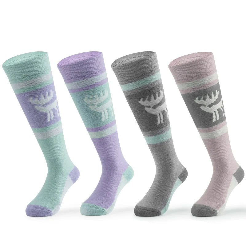 Kids wool blend ski socks by Qunature Global, knee-high thermal snowboarding and skating socks for boys and girls.