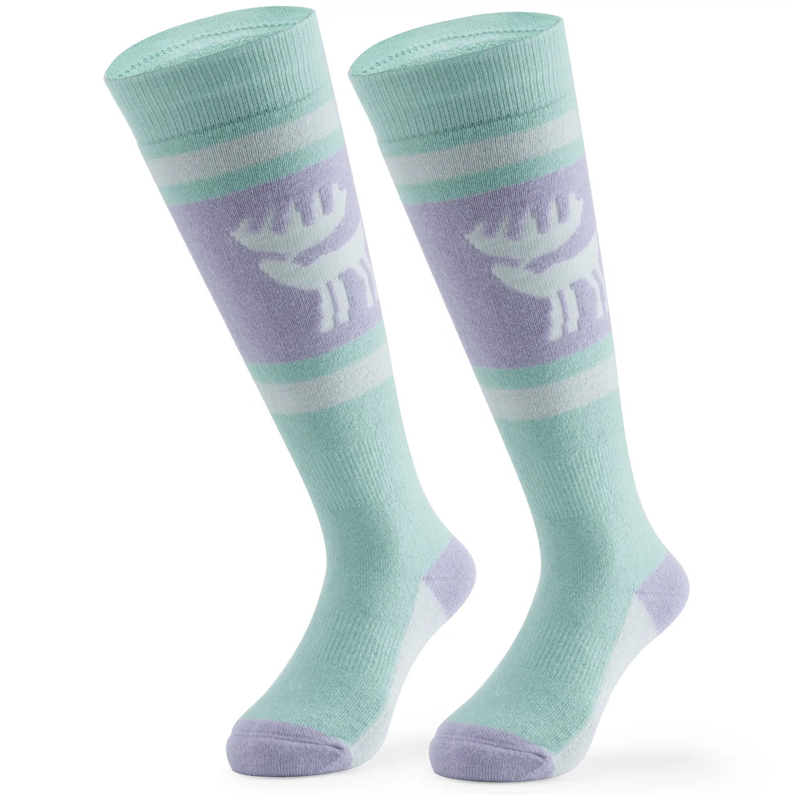 Knee-high wool blend kids ski socks by Qunature Global, warm thermal socks for boys and girls, suitable for snowboarding and skating.