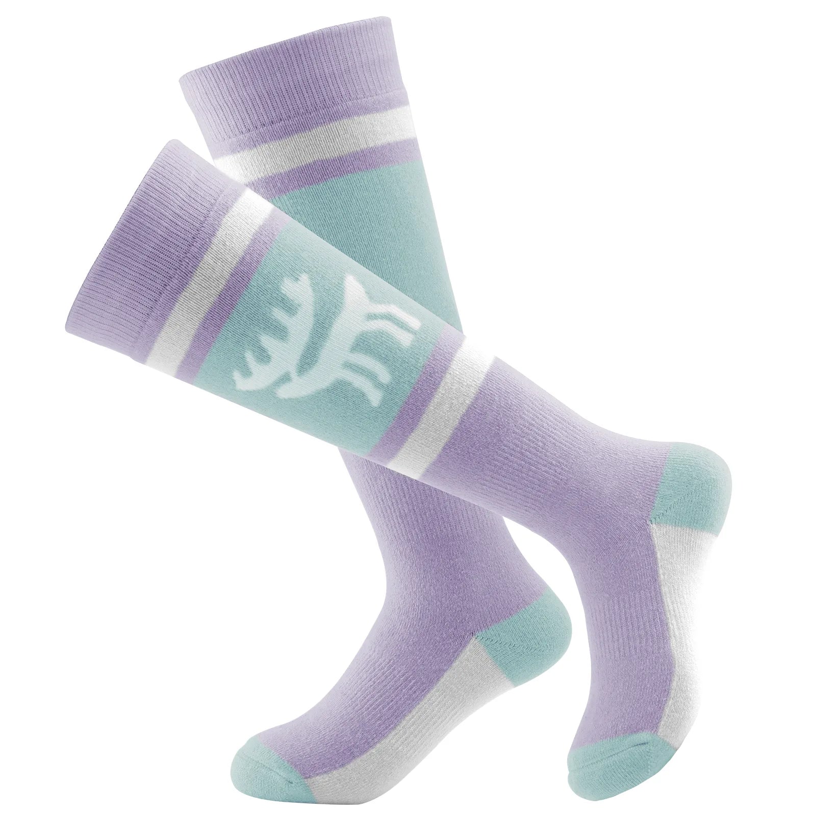 Kids ski socks by Qunature Global, knee-high wool blend thermal snowboarding and skating socks for boys and girls.