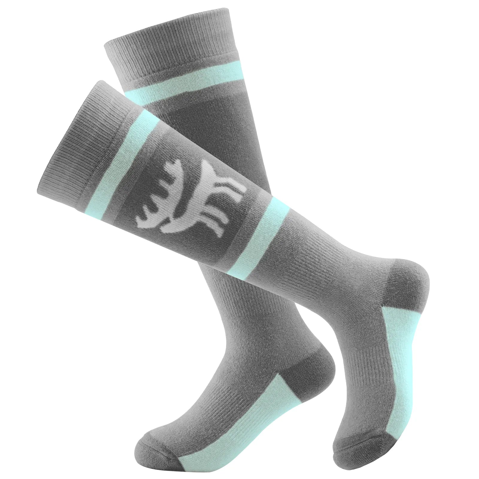 Kids ski socks by Qunature Global, knee-high wool blend thermal socks ideal for snowboarding and skating for boys and girls.