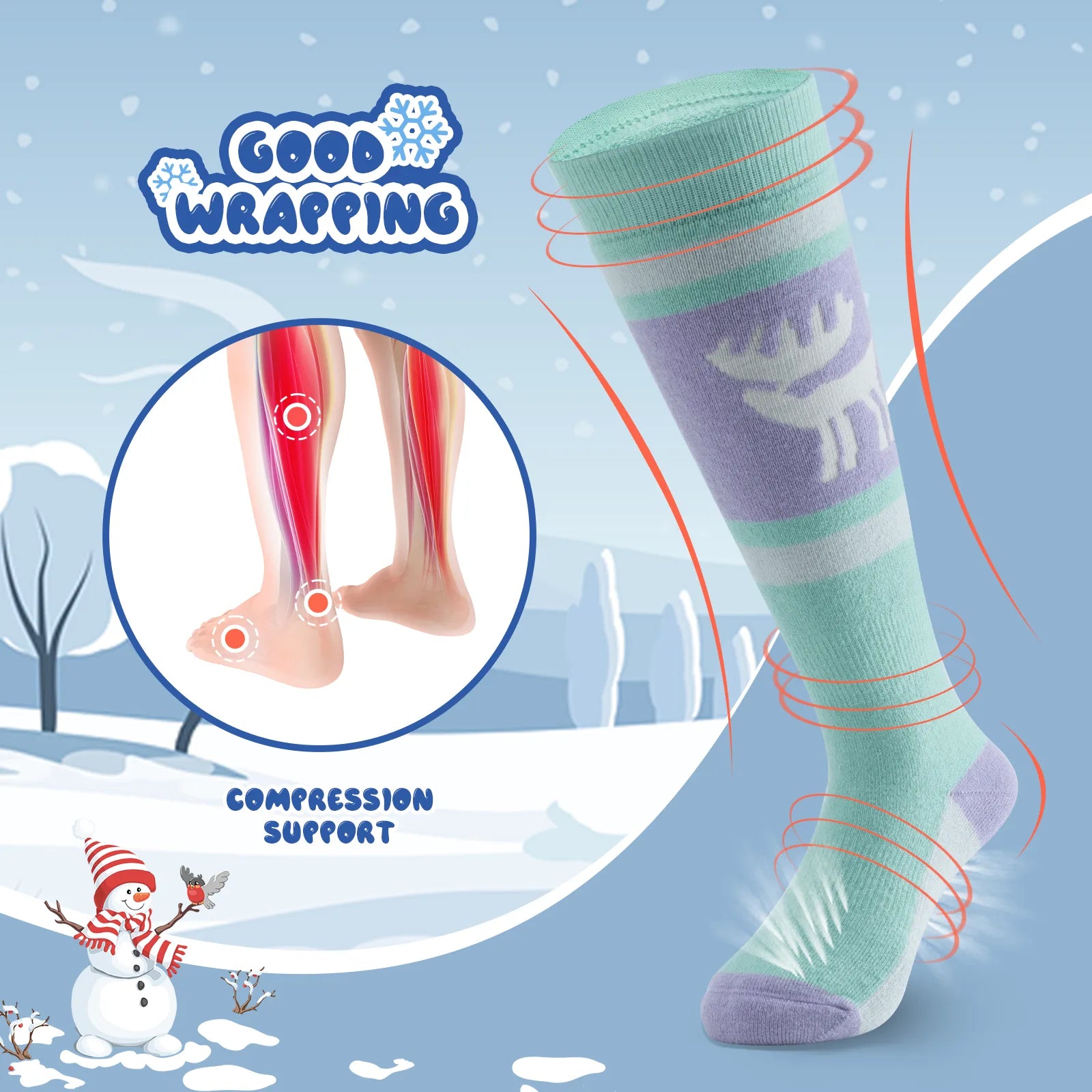 Knee-high wool blend kids ski socks from Qunature Global, warm thermal snowboarding and skating socks for boys and girls.