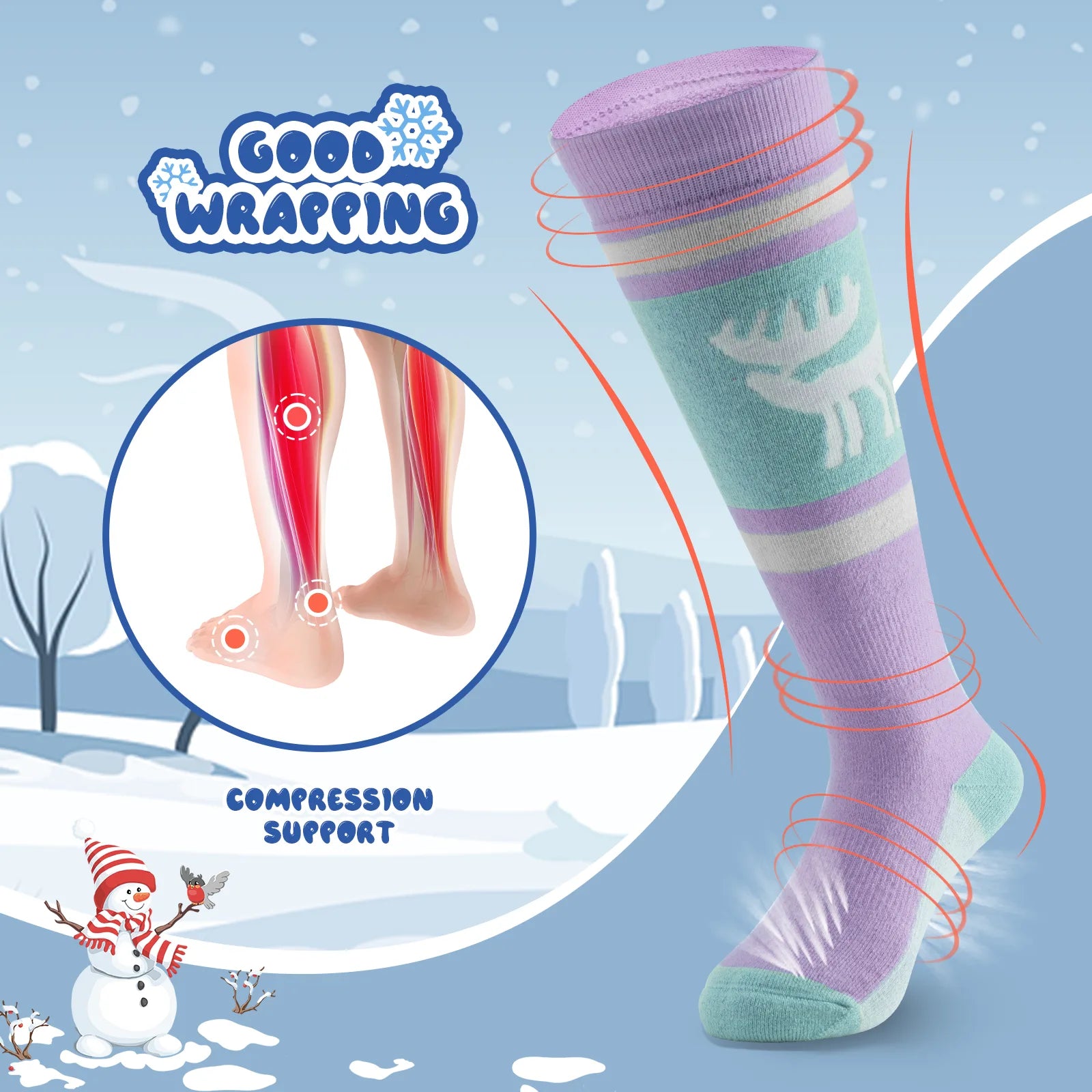 Kids ski socks by Qunature Global, knee-high wool blend thermal snowboarding and skating socks for boys and girls, warm and cozy.