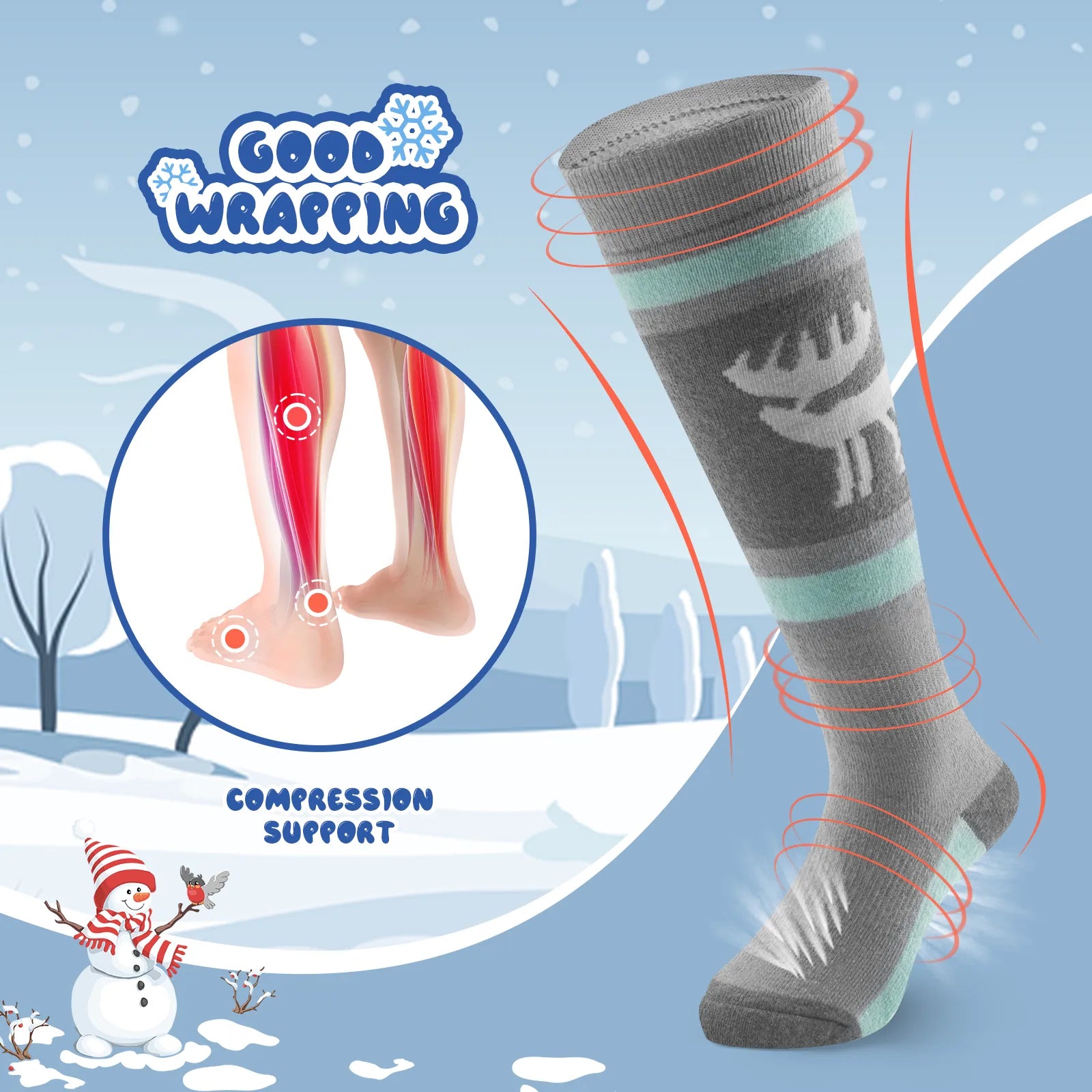 Knee-high wool blend kids ski socks by Qunature Global, warm thermal snowboarding and skating socks for boys and girls.