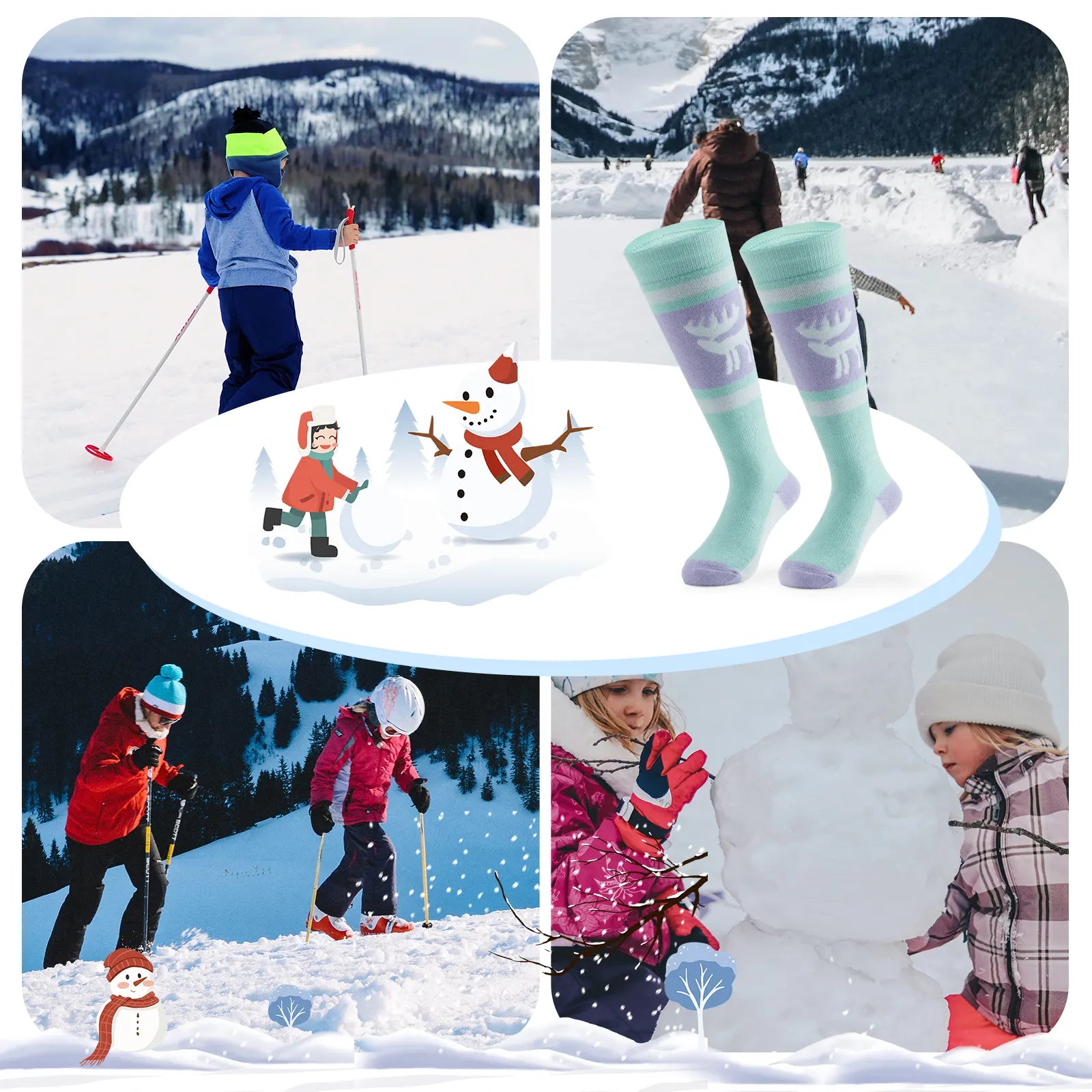 Knee-high wool blend kids ski socks by Qunature Global, warm thermal snowboarding and skating socks for boys and girls.