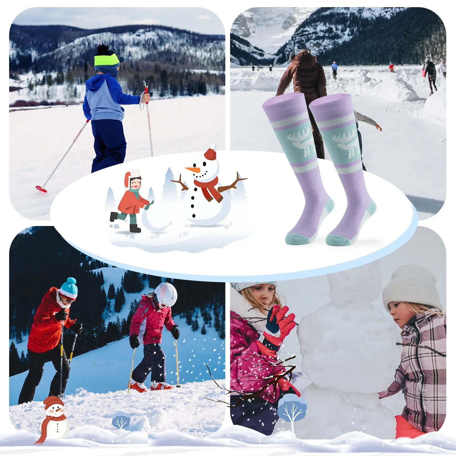 Knee-high Wool Blend Kids Ski Socks by Qunature Global, warm thermal snowboarding and skating socks for boys and girls.