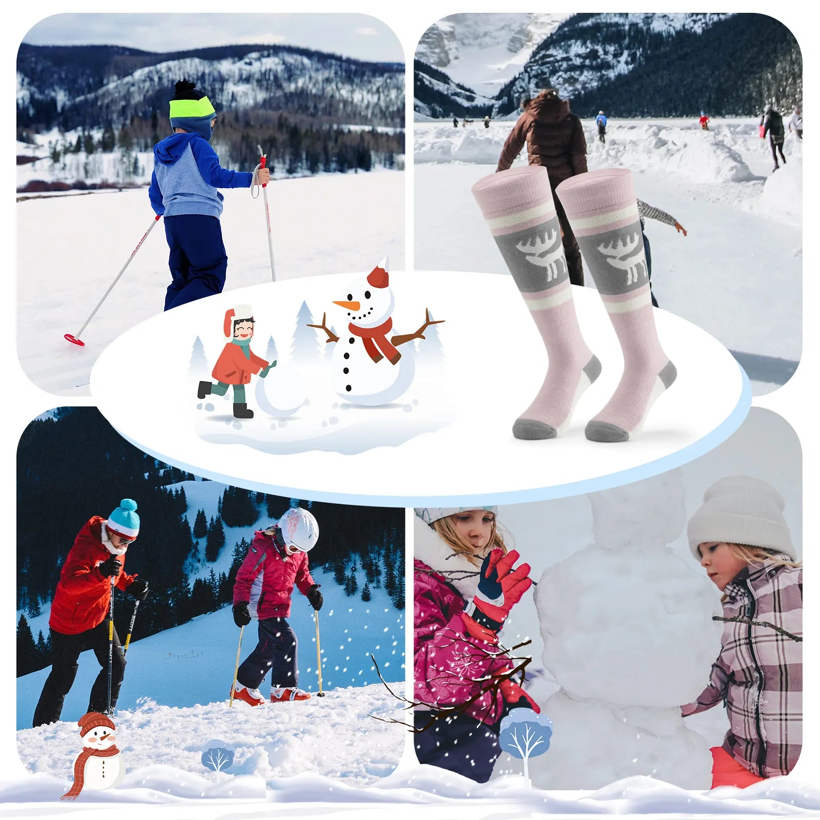 Kids ski socks by Qunature Global, knee-high wool blend thermal snowboarding and skating socks for boys and girls, warm and comfortable.